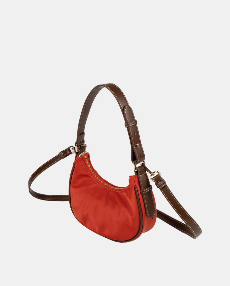 Mala de Formato de Meia-Lua em Nylon com Detalhes em Contrate - Cor de Couro Vermelho-2