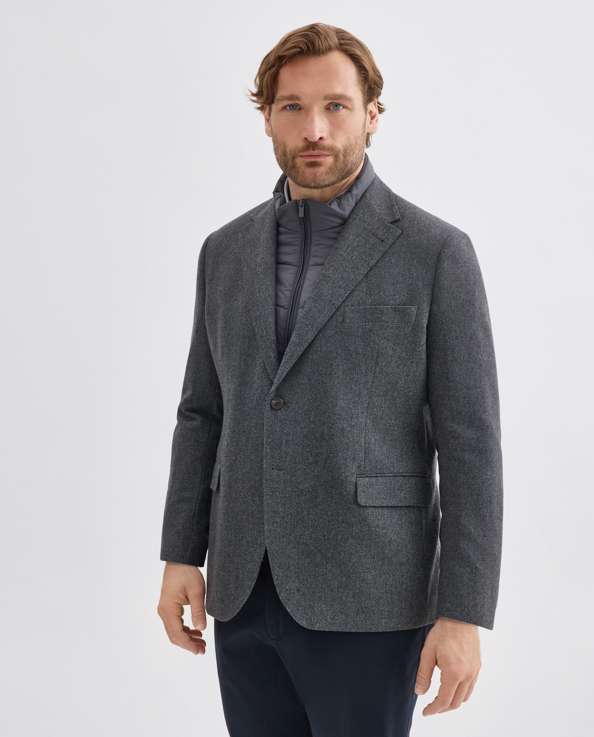 Imagen 1 de Chaqueta de hombre de lana con pecherin desmontable. - Dustin - Gris oscuro Gris oscuro