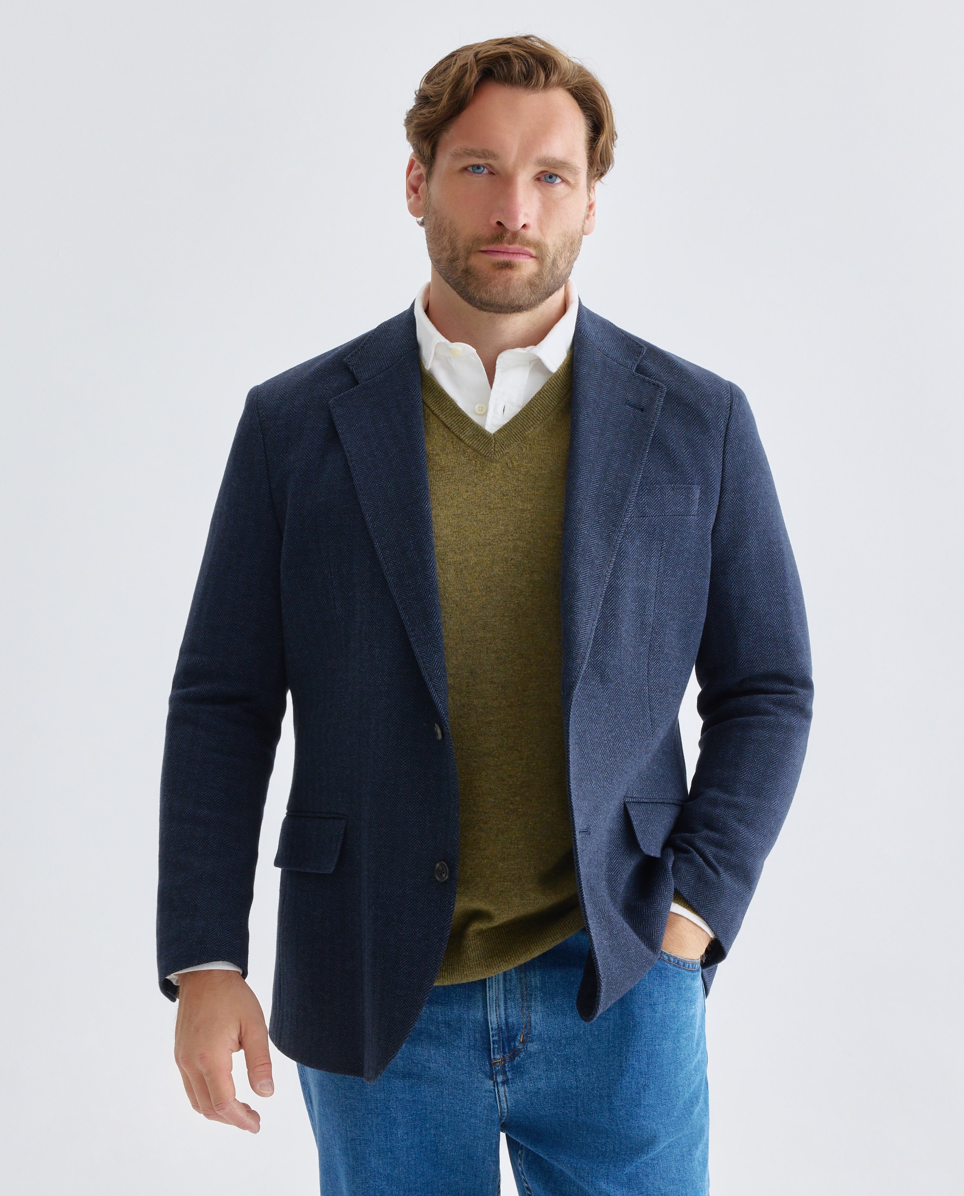 Imagen 0 de Chaqueta de hombre sport punto de espiga fit custom tallas grandes Azul