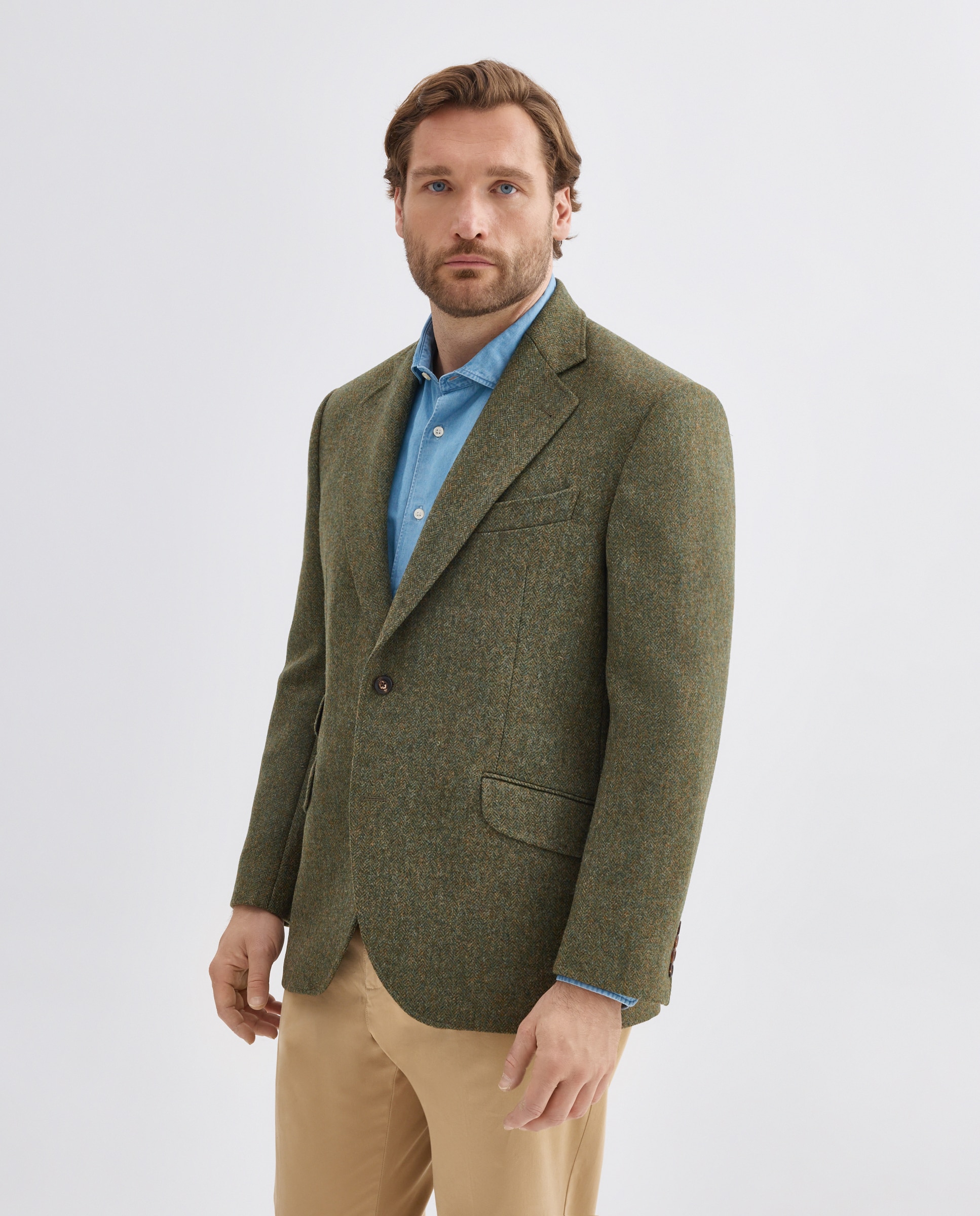 Imagem 0 de Casaco Regular Fit Tweed 100% Lã com Padrão Espinha de Peixe Tamanhos Grandes