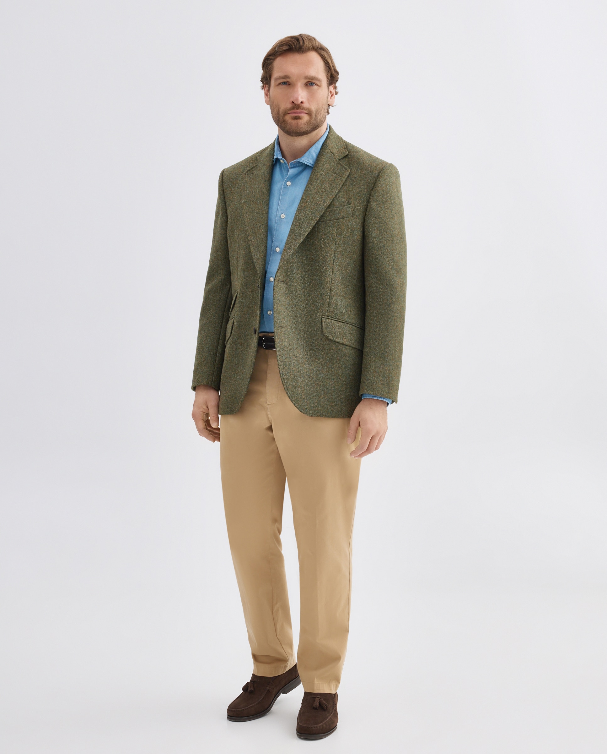 Casaco Regular Fit Tweed 100% Lã com Padrão Espinha de Peixe Tamanhos Grandes Verde-2