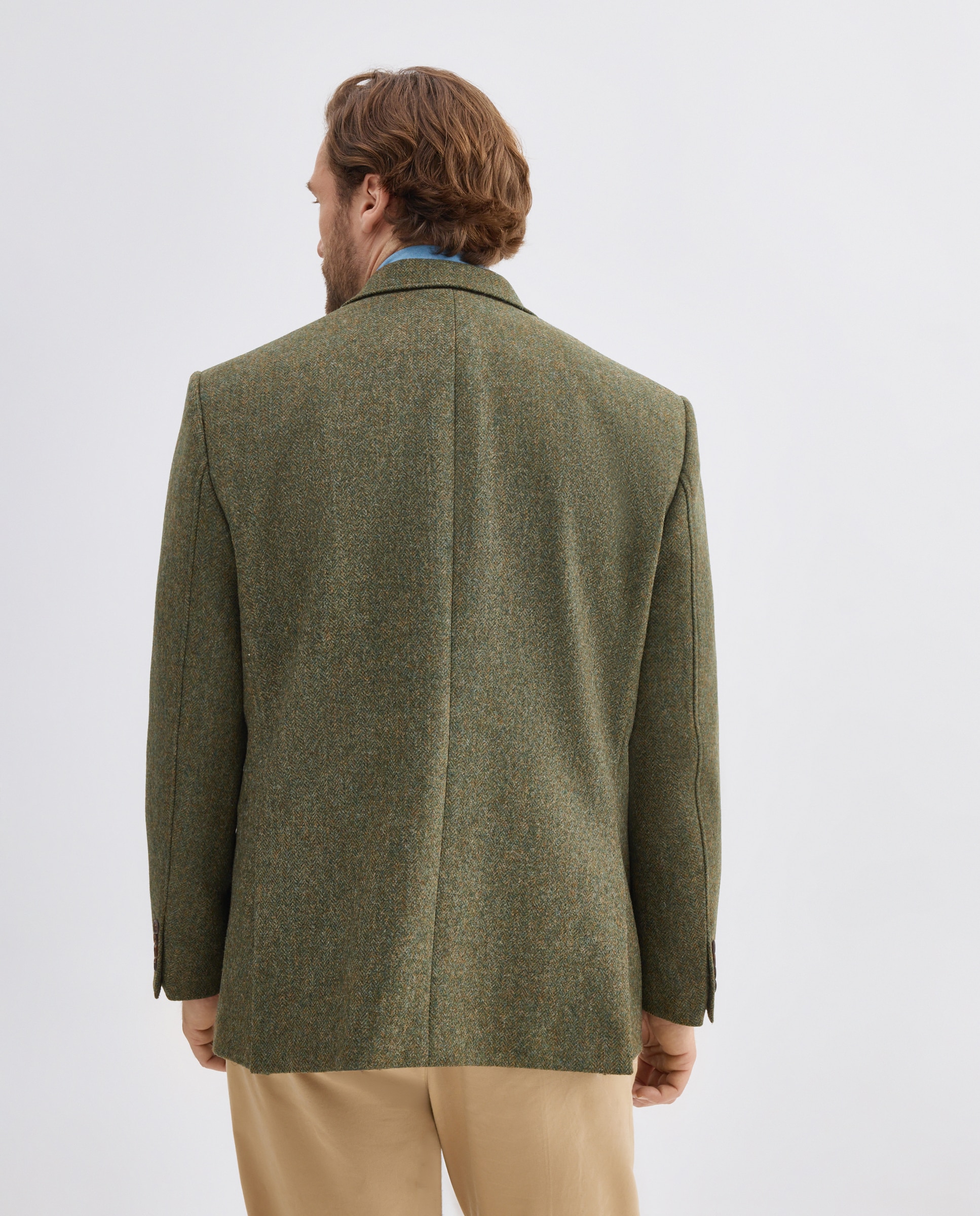 Casaco Regular Fit Tweed 100% Lã com Padrão Espinha de Peixe Tamanhos Grandes Verde-3