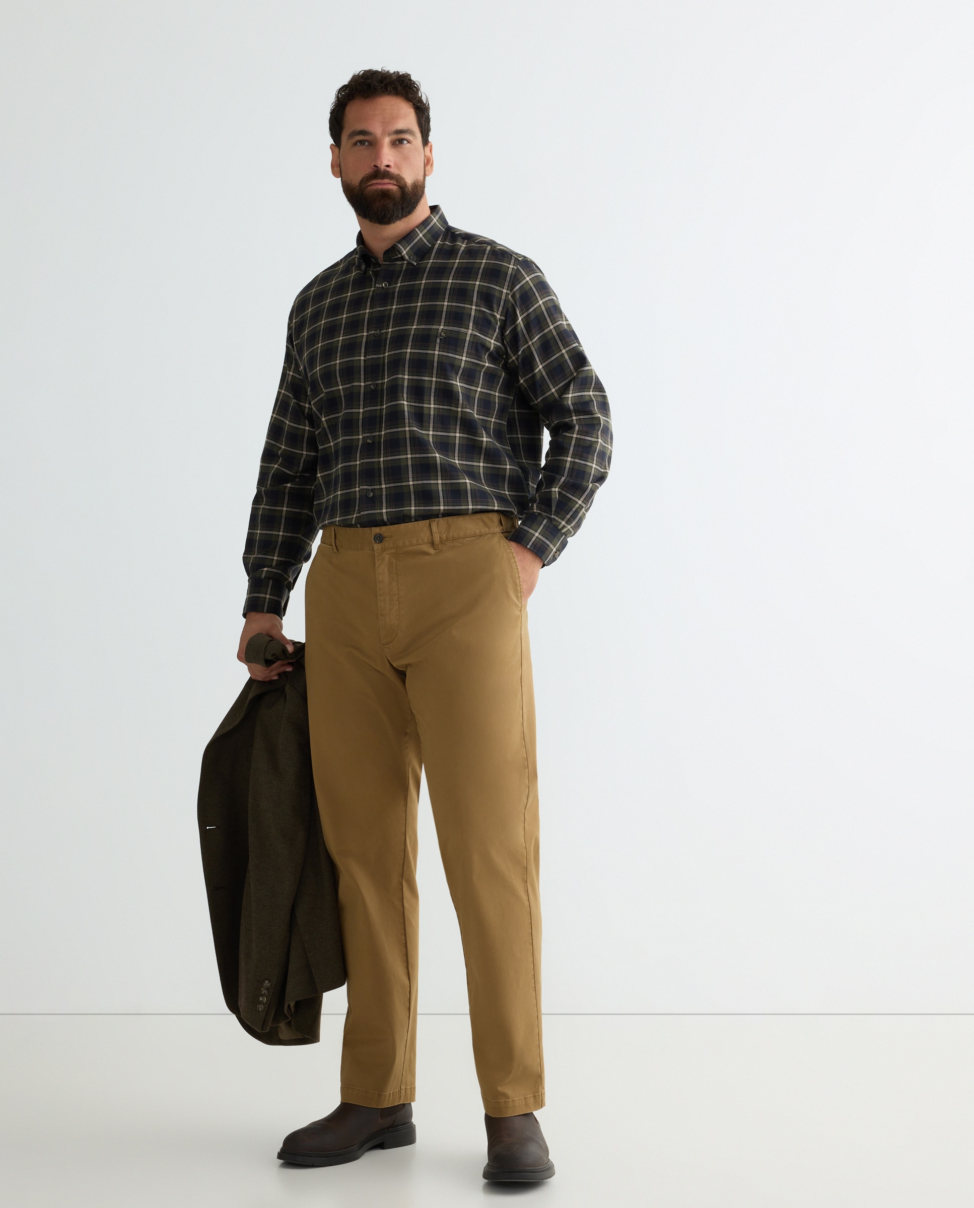 Pantalon hombre de sport de cintura con gomas, regular algodón elastómero tallas grandes - Dustin - Camel Camel-1