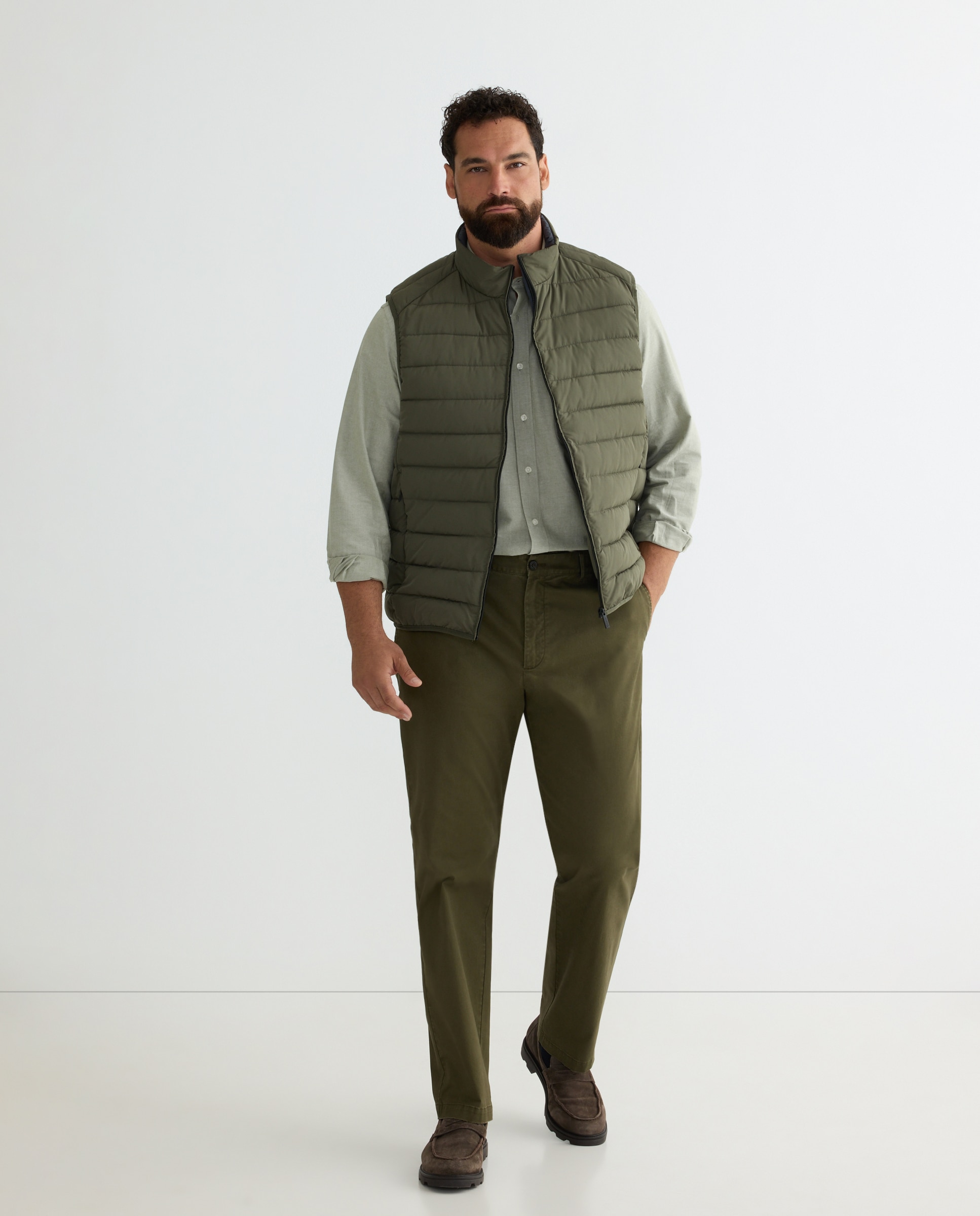 Pantalon hombre de sport de cintura con gomas, regular algodón elastómero tallas grandes - Dustin - Kaki Kaki-1