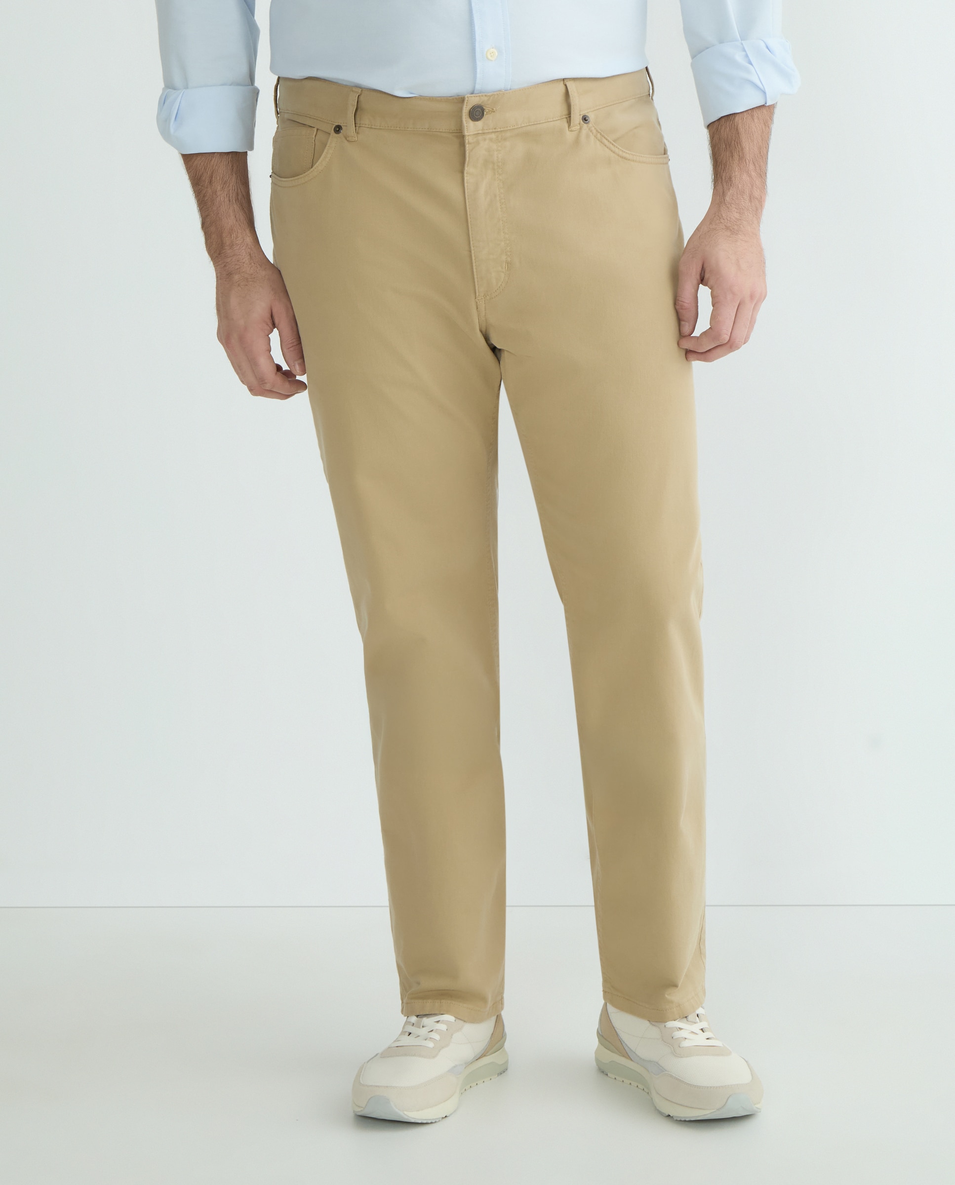 Pantalón 5 bolsillos regular fit twill hombre tallas grandes - Emidio Tucci - Marrón claro Marrón claro-2
