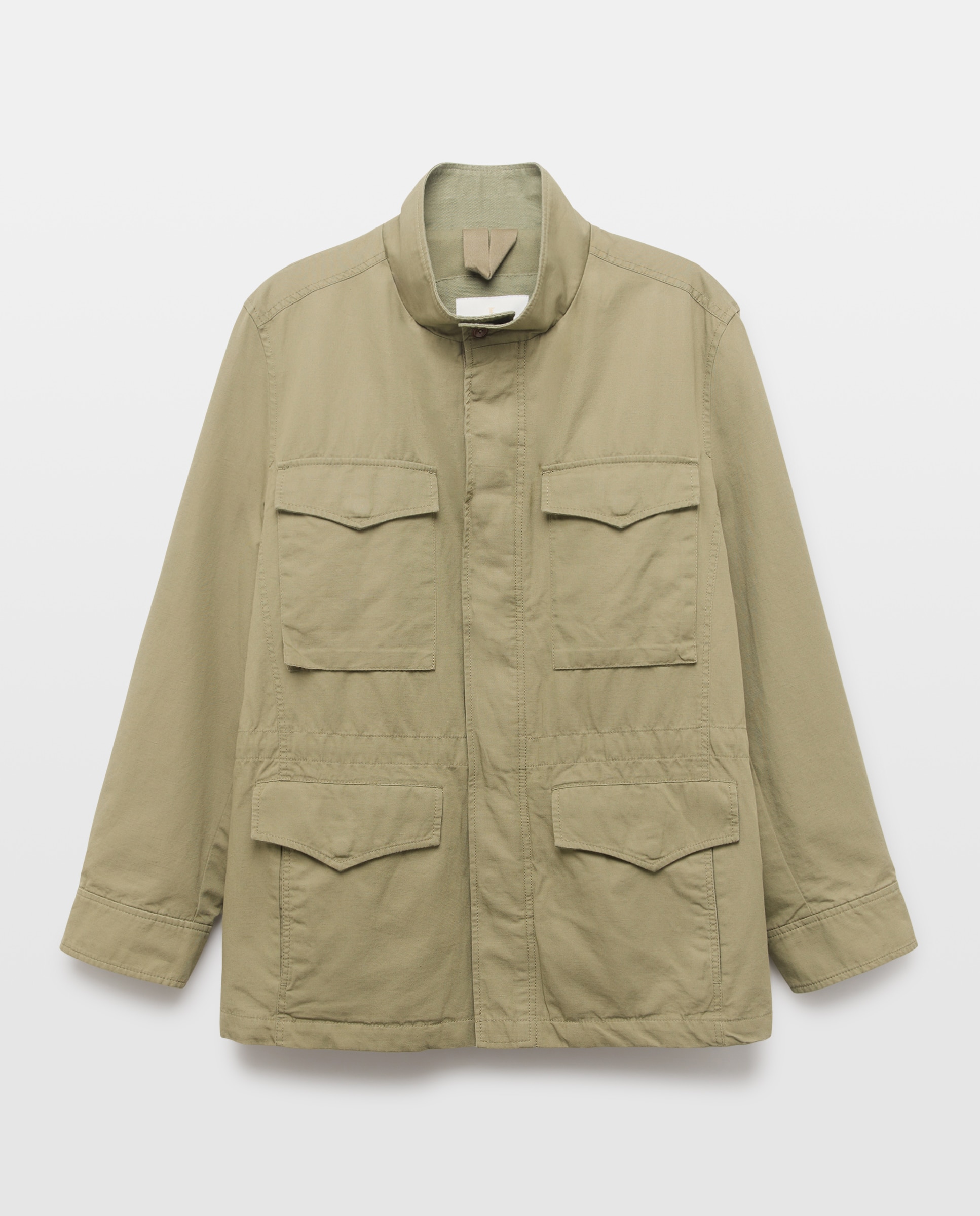 Field Jacket Ligeiro com Mistura de Algodão e Linho Caqui-4