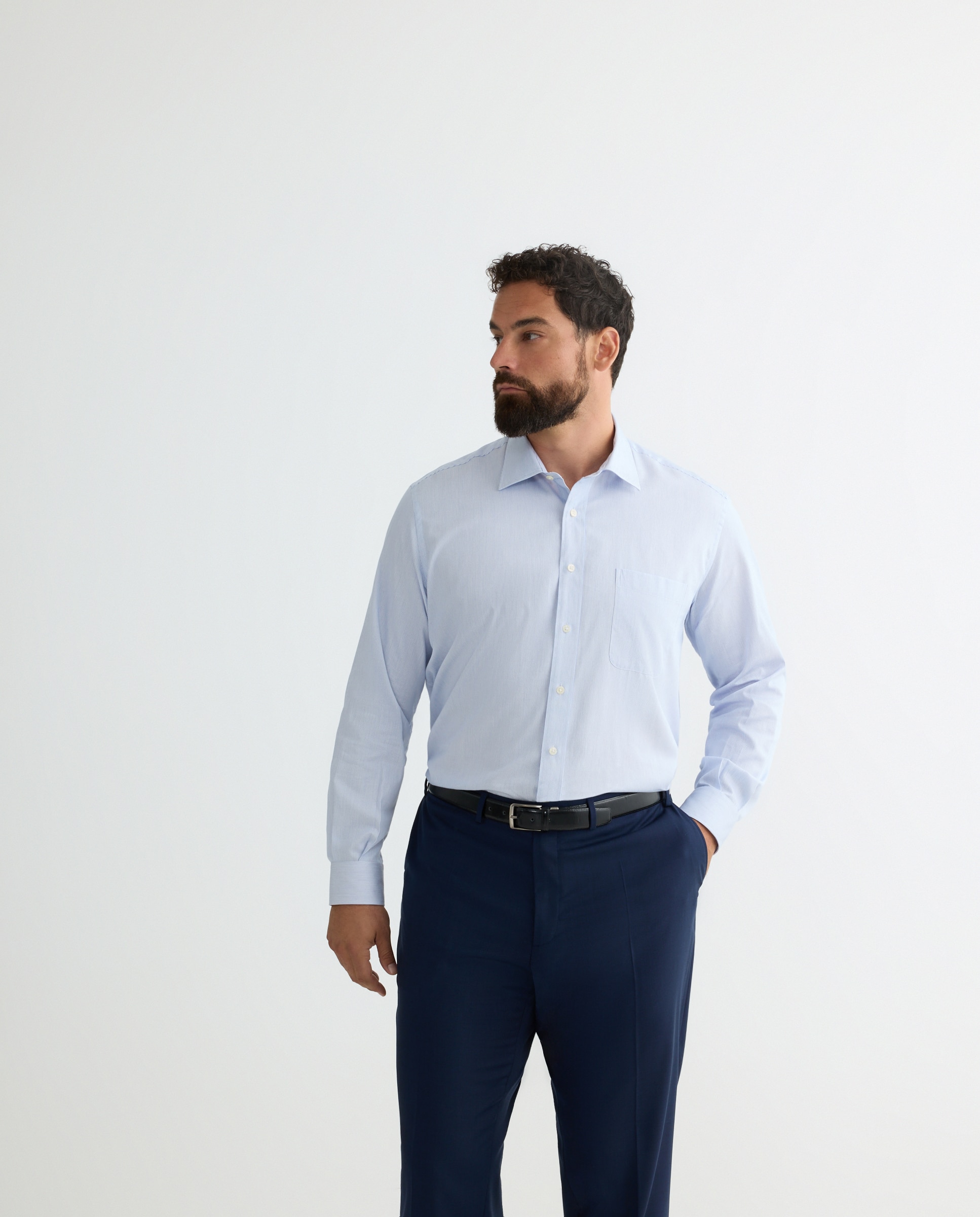 Camisa Clássica Multirriscas Tamanhos Grandes Azul-marinho-1