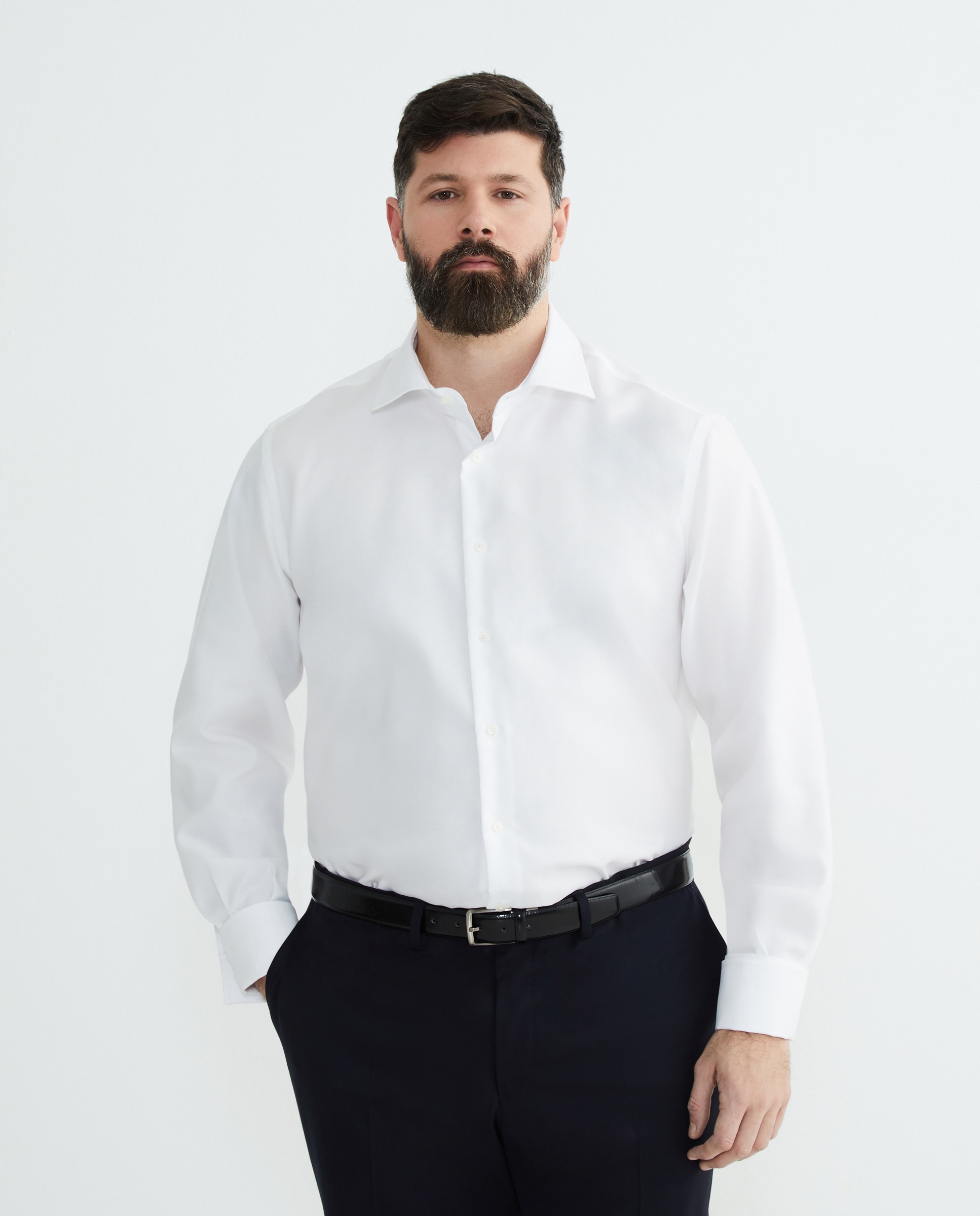 Emidio Tucci - Camisa hombre vestir lisa estructura non iron puño doble tallas grandes.