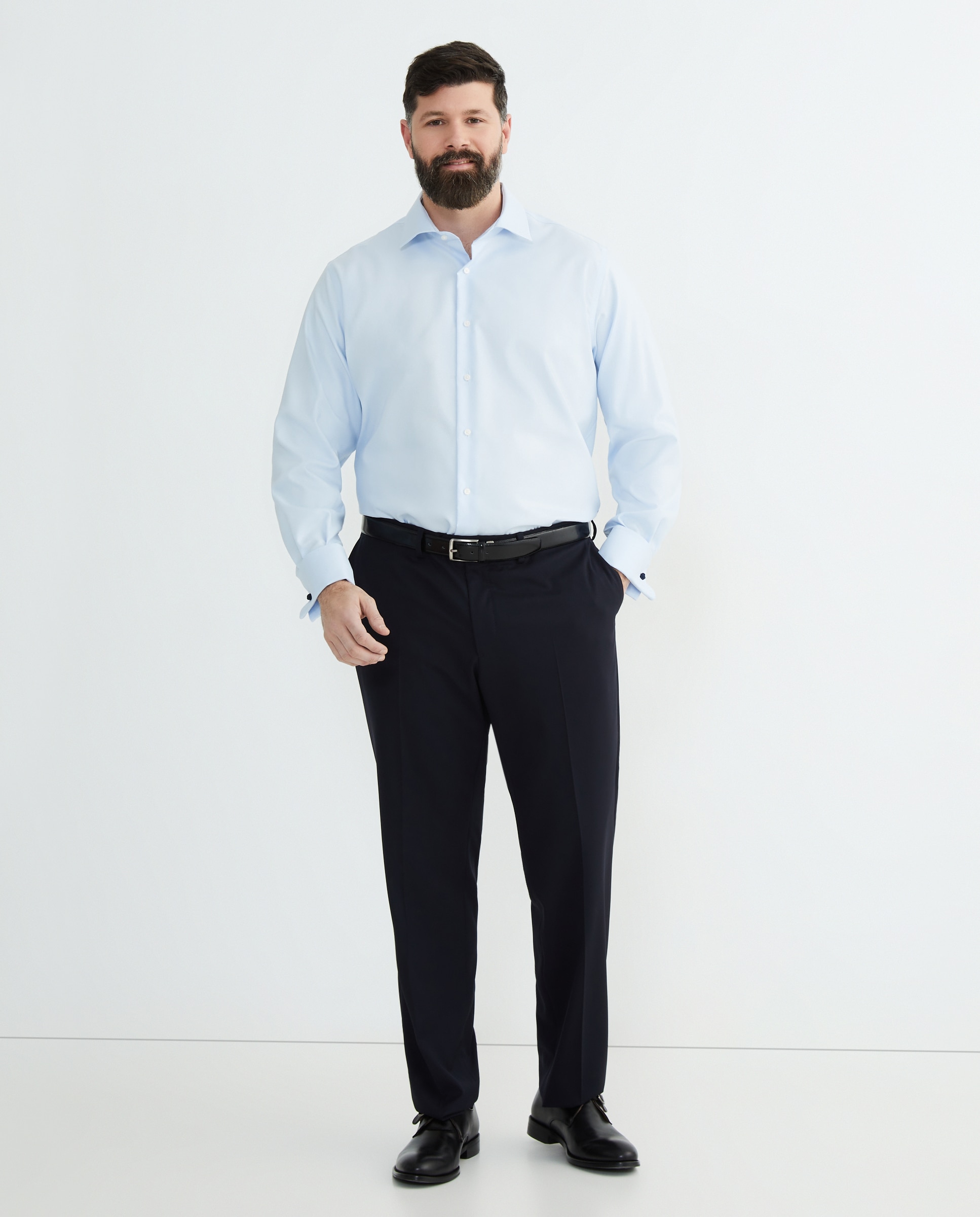 Camisa Formal Lisa de Estrutura Non Iron com Punho Duplo Tamanhos Grandes Azul-claro-2
