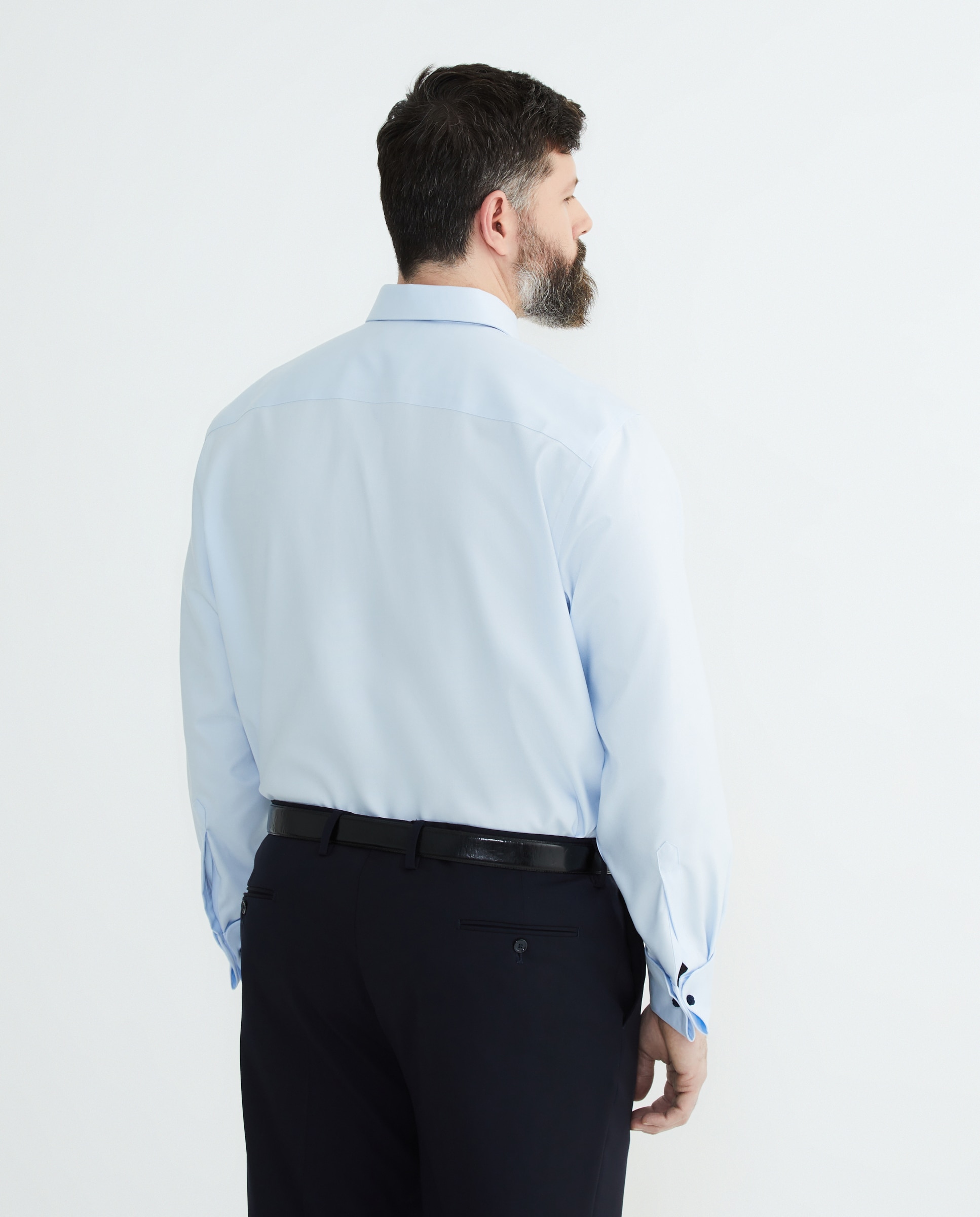 Camisa Formal Lisa de Estrutura Non Iron com Punho Duplo Tamanhos Grandes Azul-claro-3