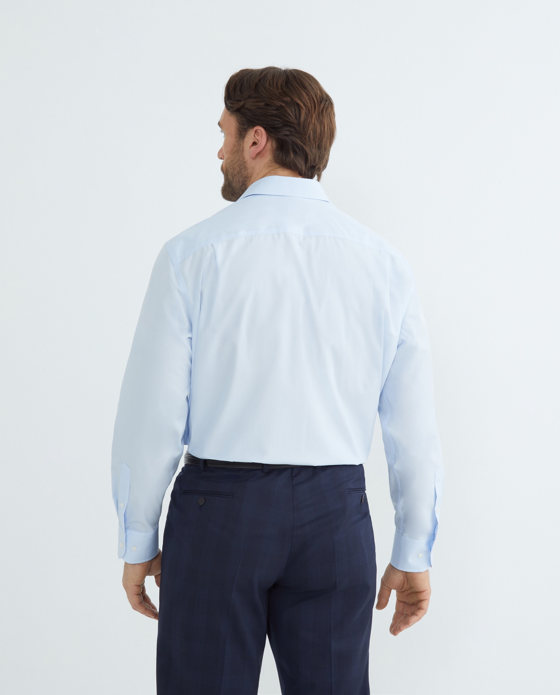 Camisa Formal Non Iron de Popelina com Gola Italiana e Manga Comprida Tamanhos Grandes Azul-claro-3