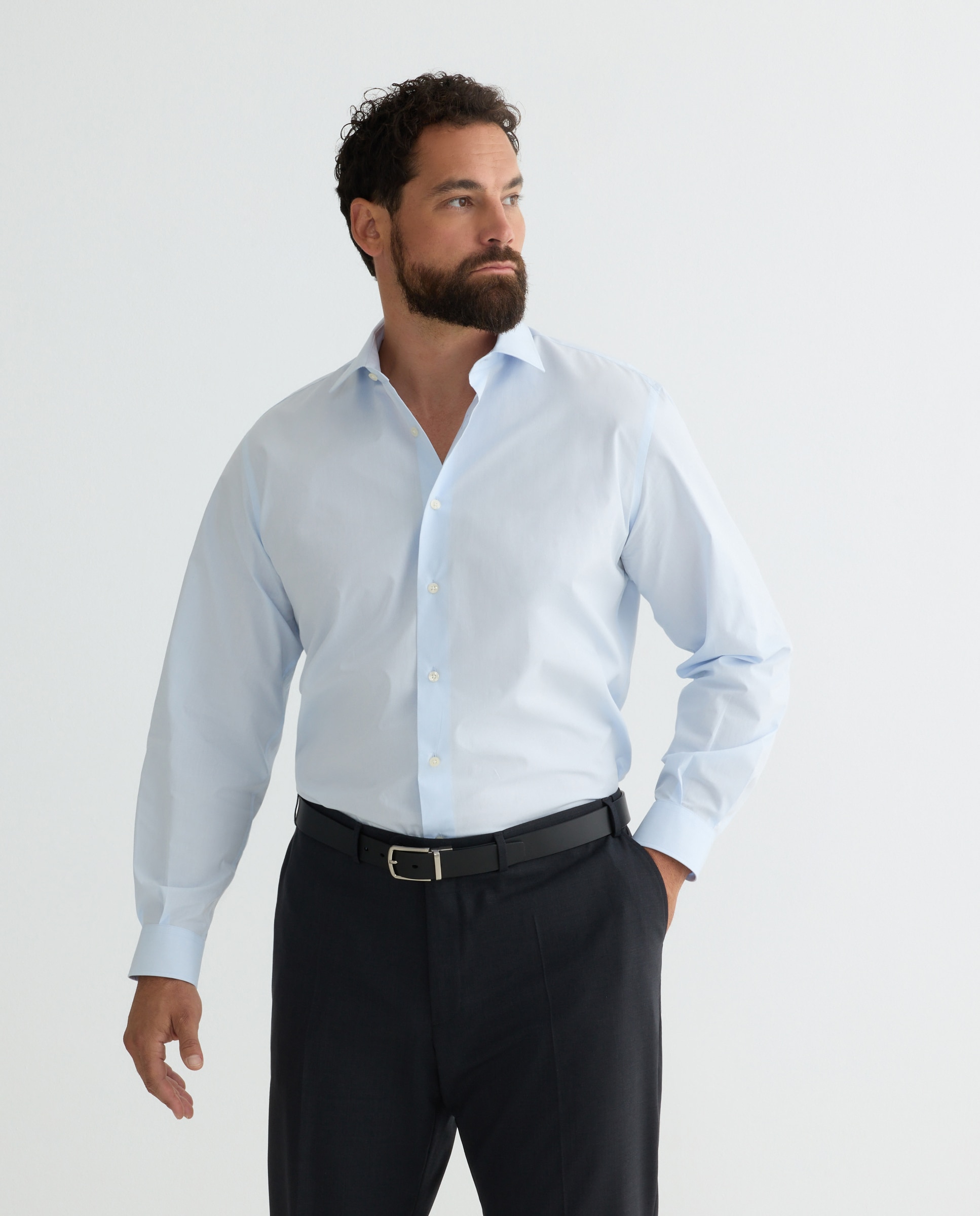 Camisa Clássica Regular Fit de Popelina Lisa com Manga Comprida Tamanhos Grandes Azul-claro-1