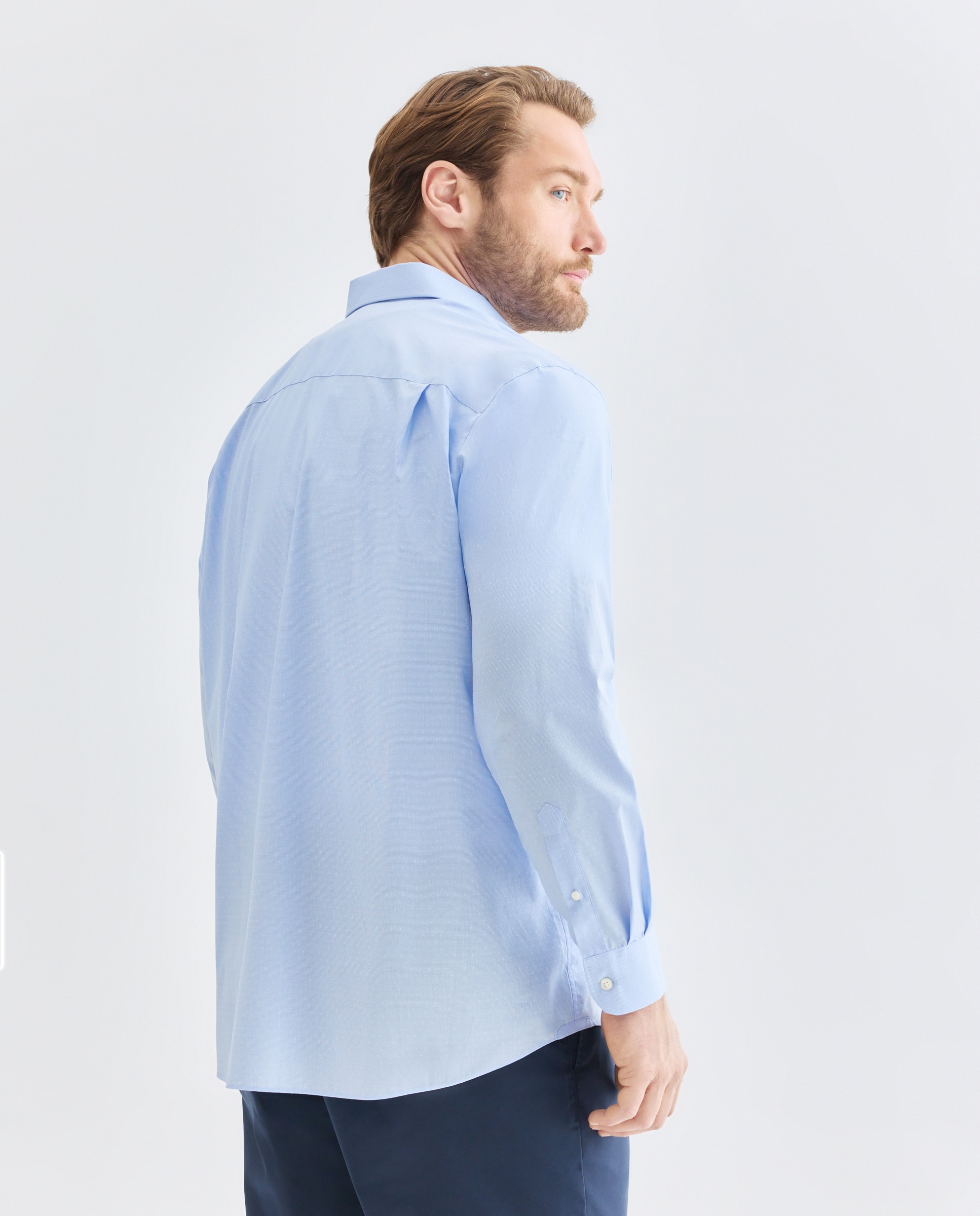 Camisa Clássica Tamanhos Grandes Classic Fit Dobby com Manga Comprida 400 Azul-3