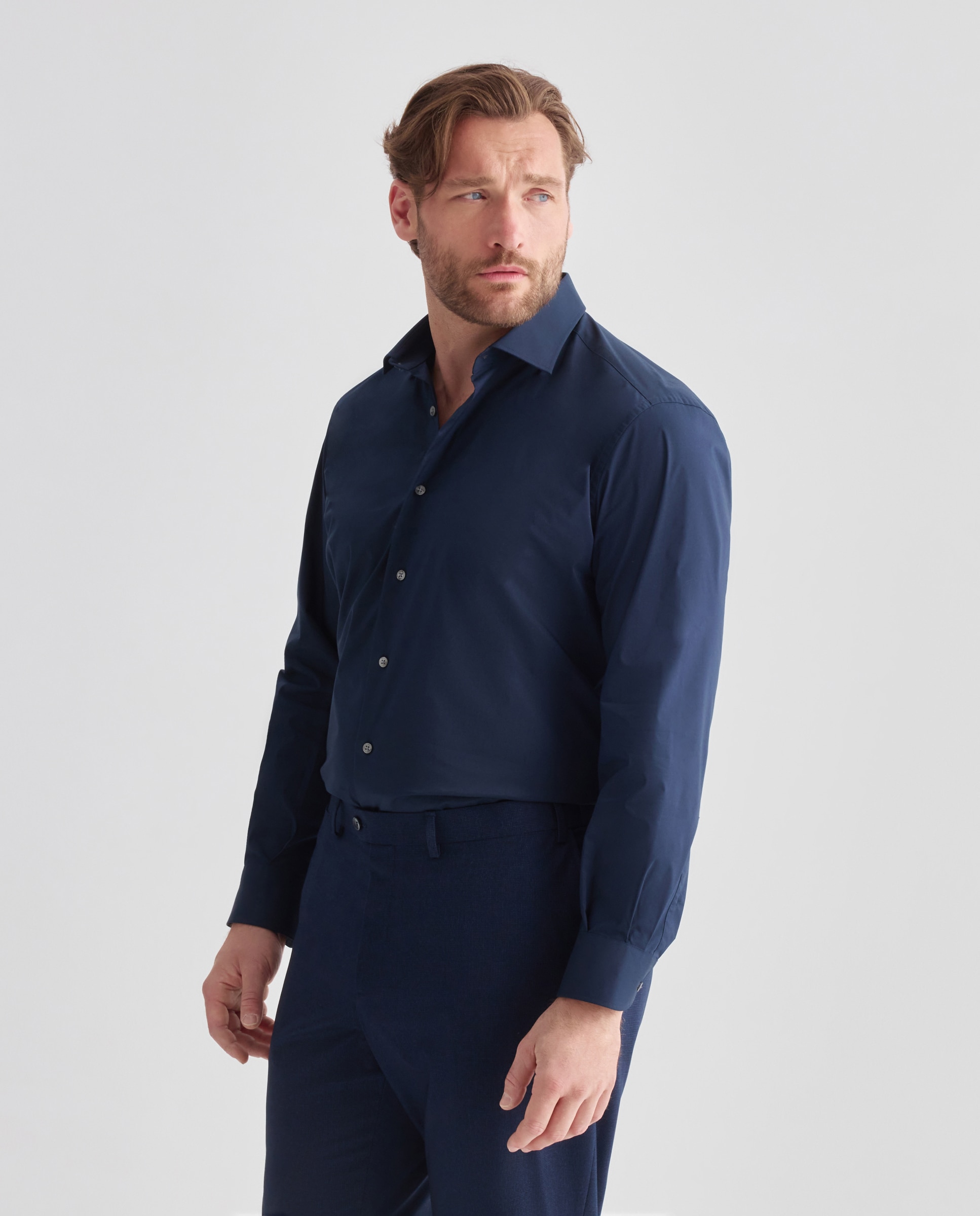 Camisa de vestir tallas grandes con stretch fit regular. - Dustin - Azul marino Azul marino-1