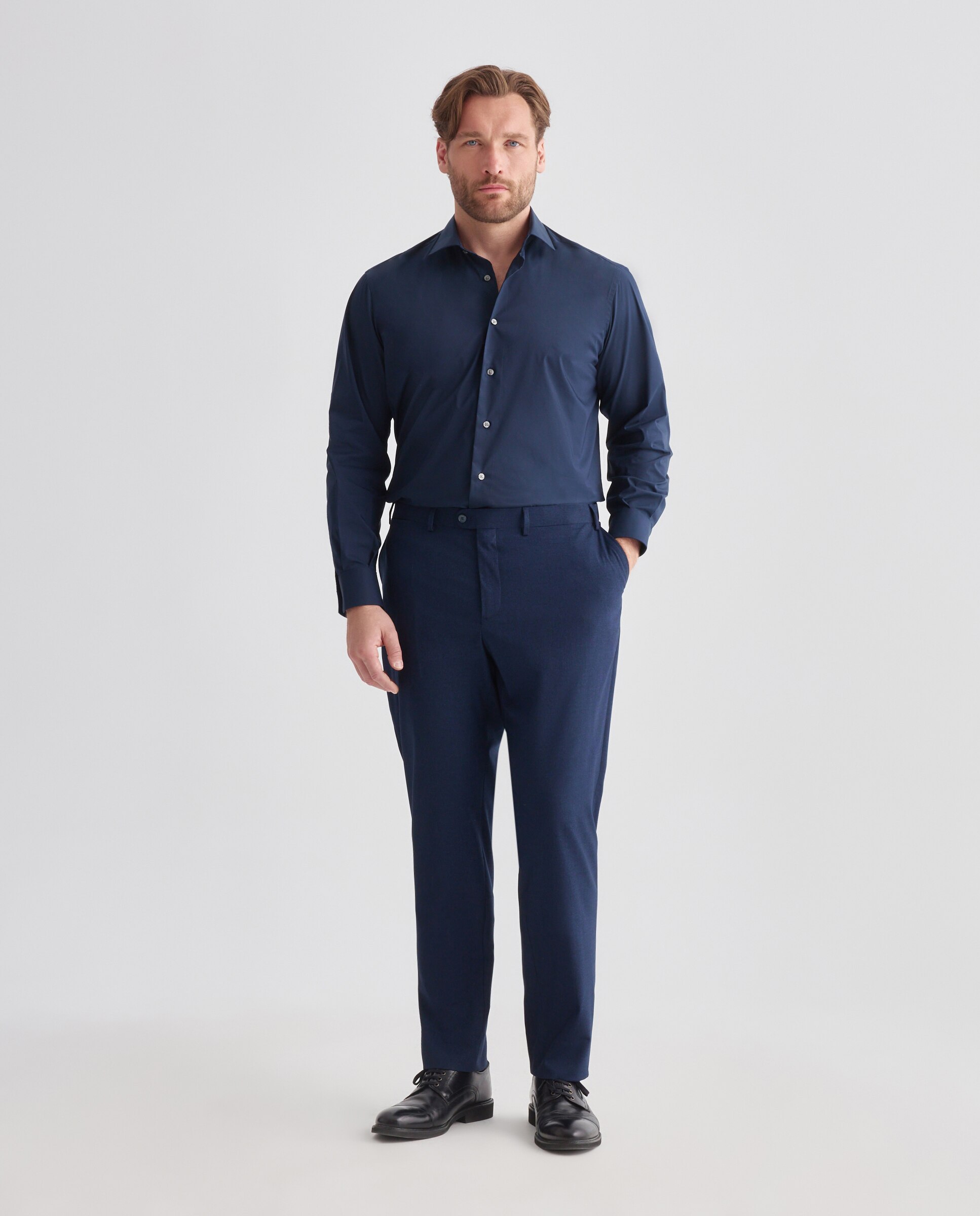 Camisa de vestir tallas grandes con stretch fit regular. - Dustin - Azul marino Azul marino-2