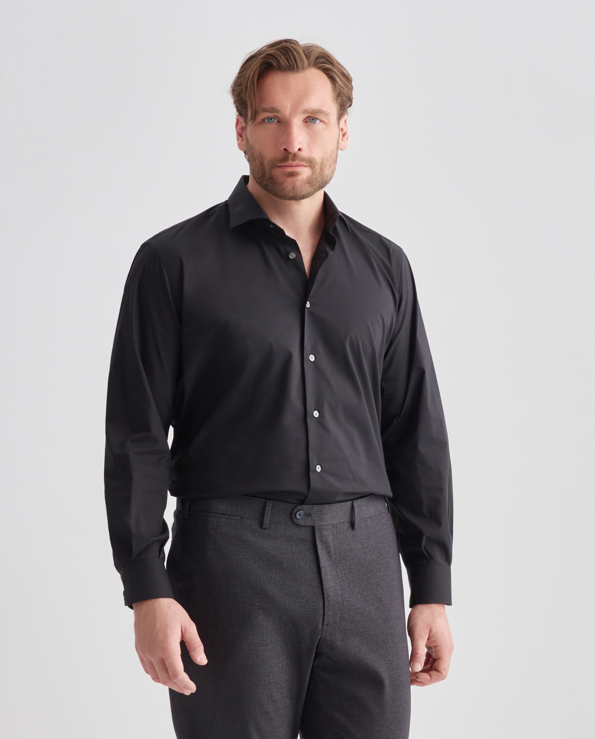 Camisa de vestir tallas grandes con stretch fit regular. - Dustin - Negro Negro-1