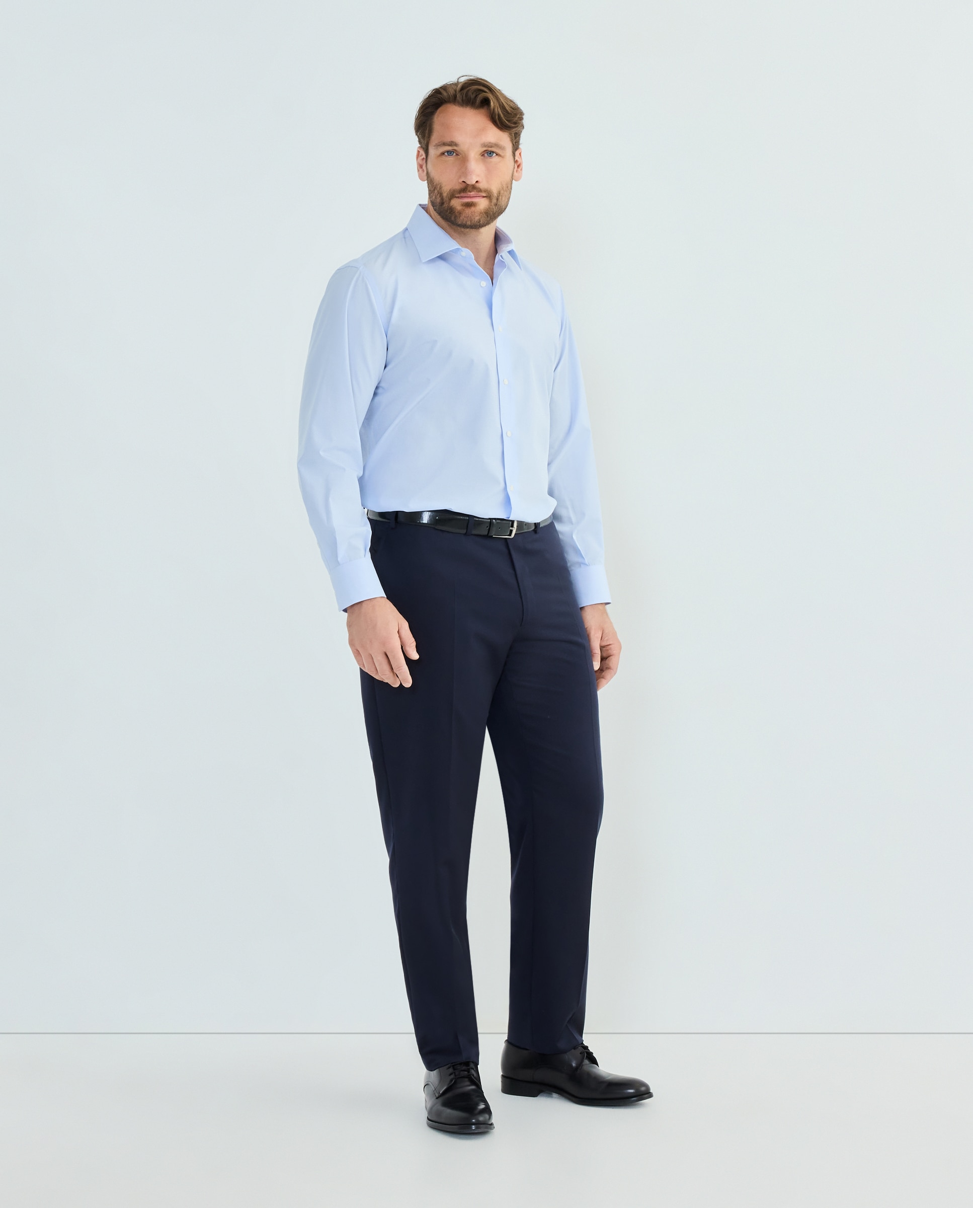 Camisa Clássica Non Iron com Manga Comprida Tamanhos Grandes Azul-2