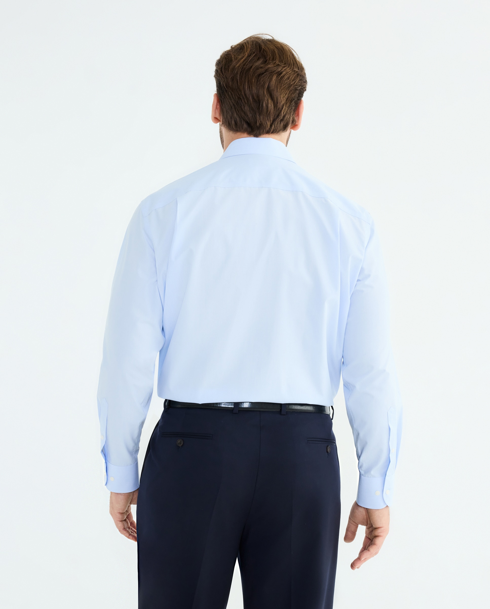 Camisa Clássica Non Iron com Manga Comprida Tamanhos Grandes Azul-3