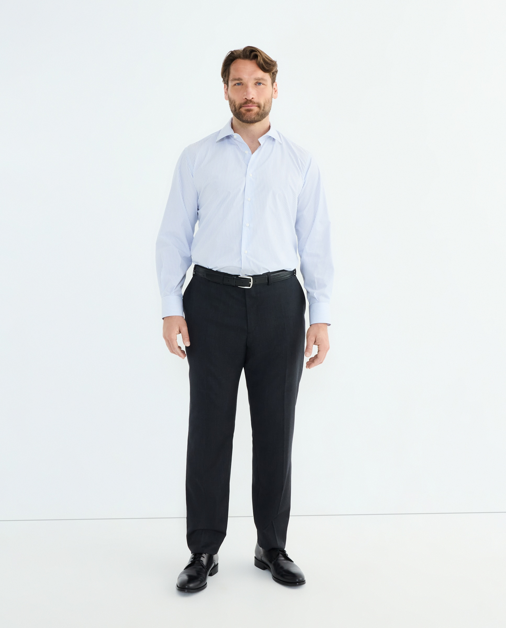 Camisa Clássica Non Iron com Manga Comprida Tamanhos Grandes Azul-2