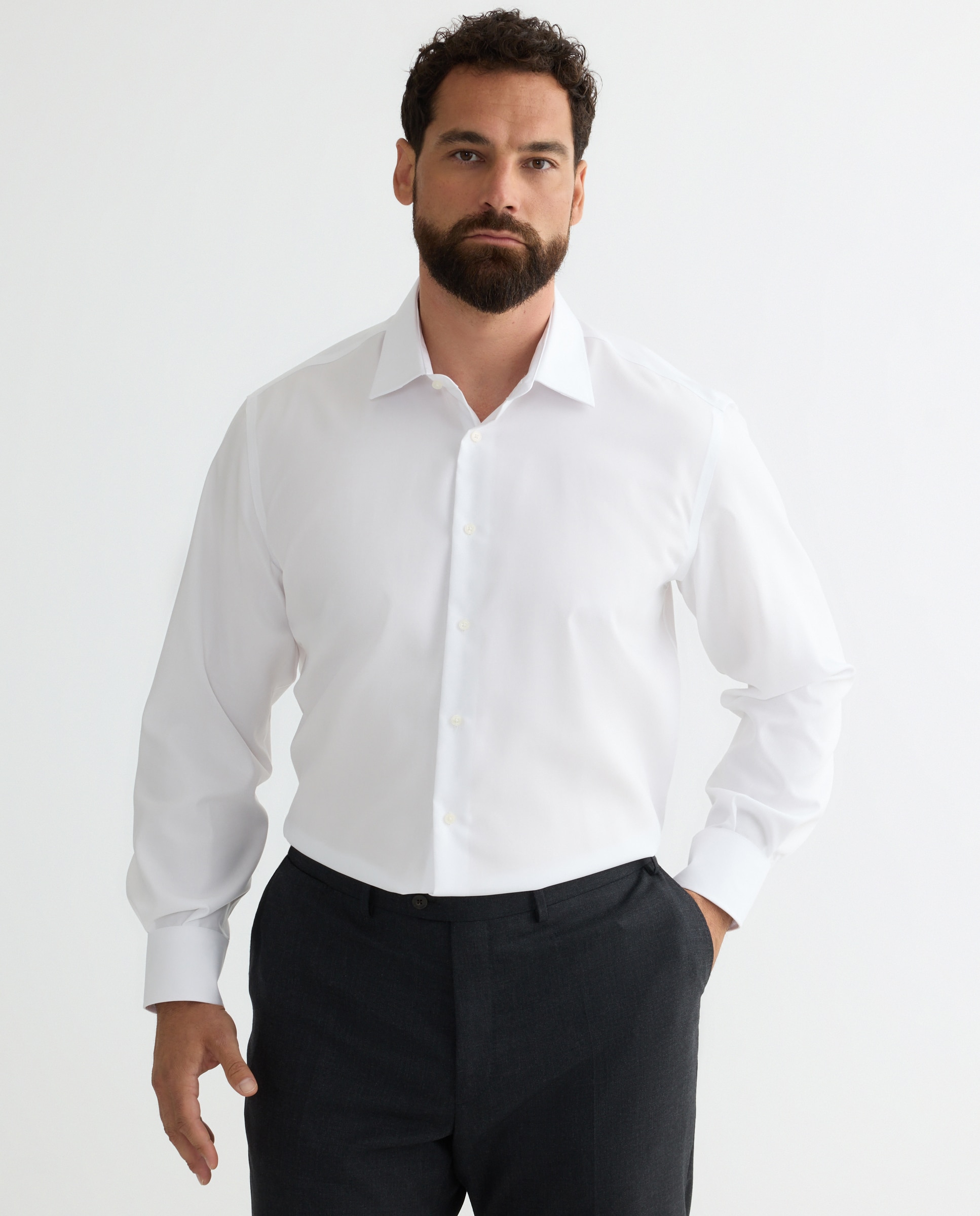 Camisa vestir non iron hombre manga larga tallas grandes - Emidio Tucci - Blanco Blanco-1