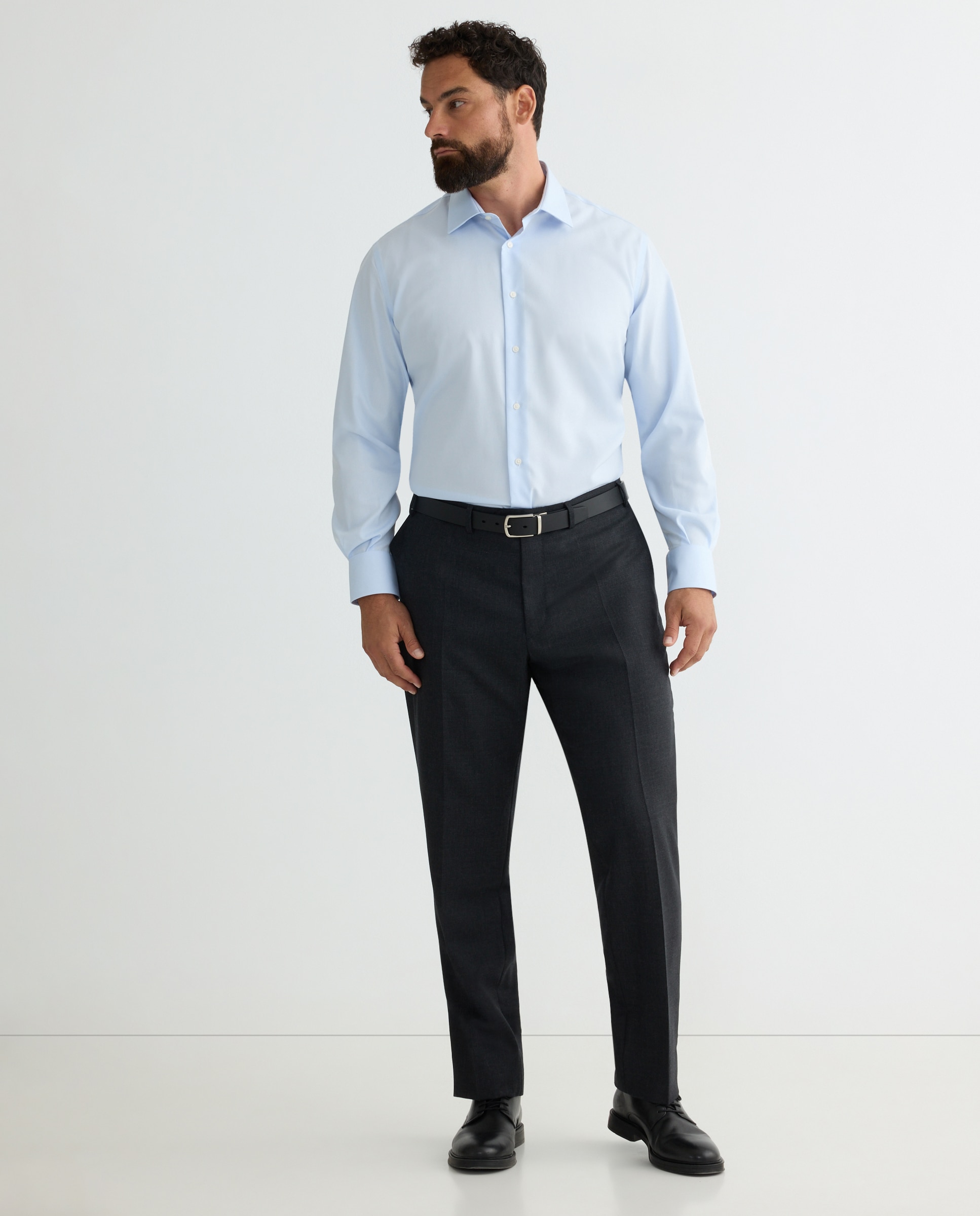Camisa Clássica Non Iron com Manga Comprida Tamanhos Grandes Azul-1
