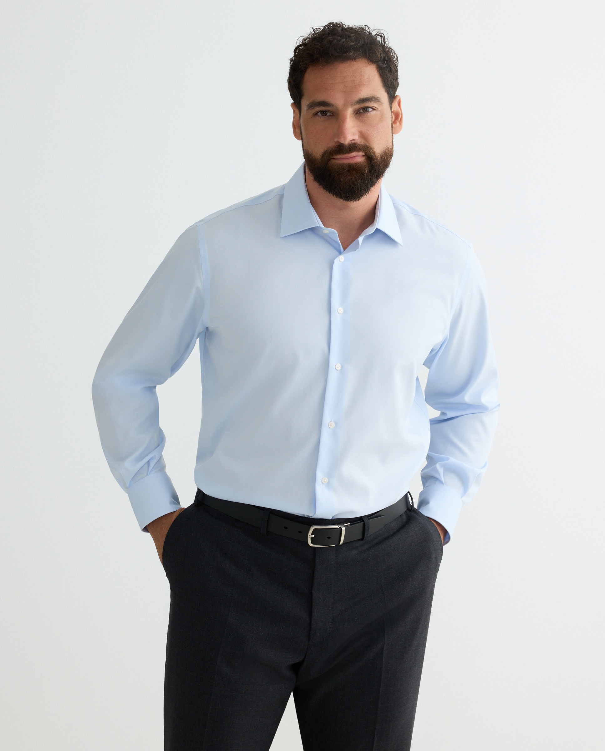 Camisa Clássica Non Iron com Manga Comprida Tamanhos Grandes Azul-2