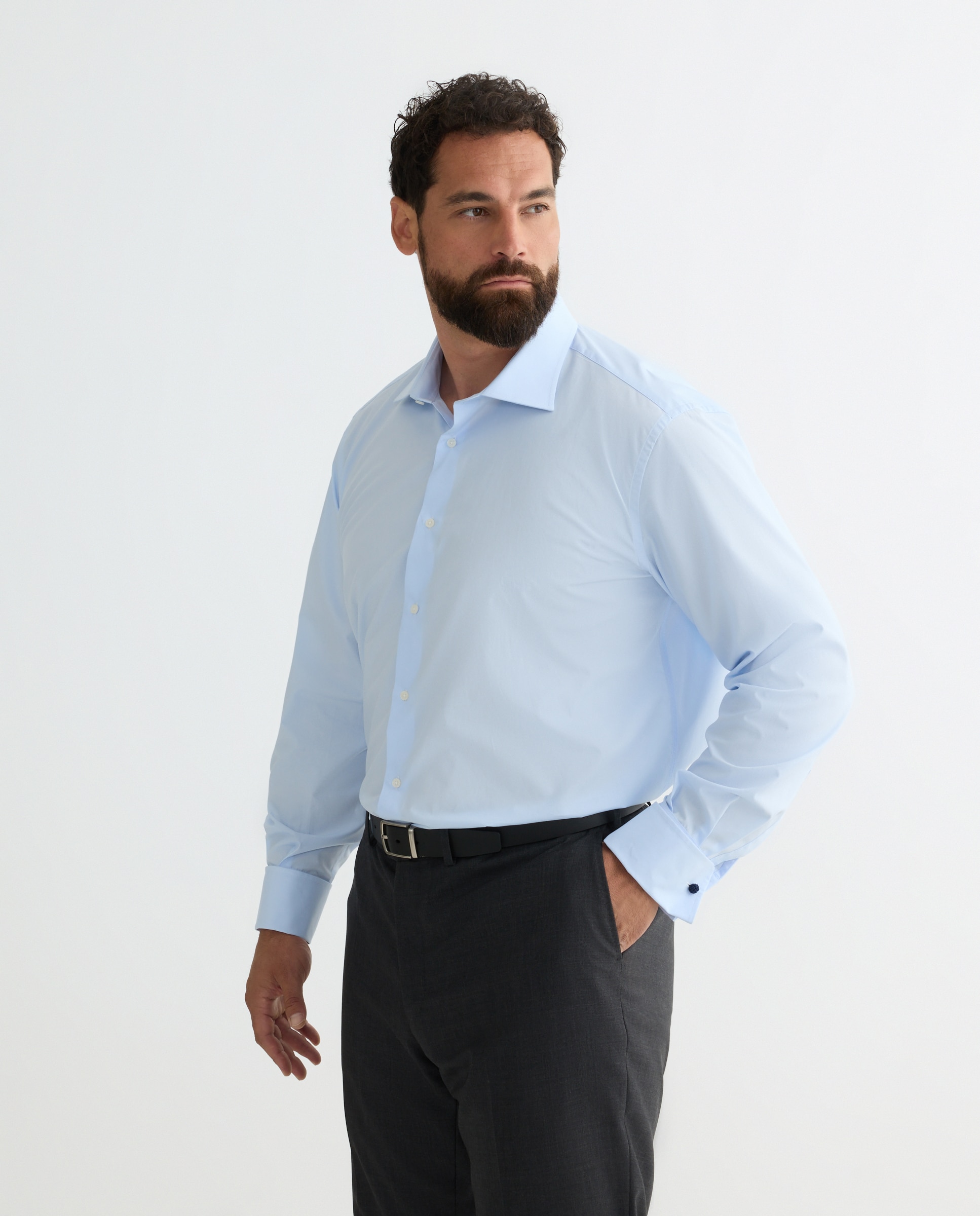 Camisa Clássica Non Iron com Manga Comprida Tamanhos Grandes Azul-2