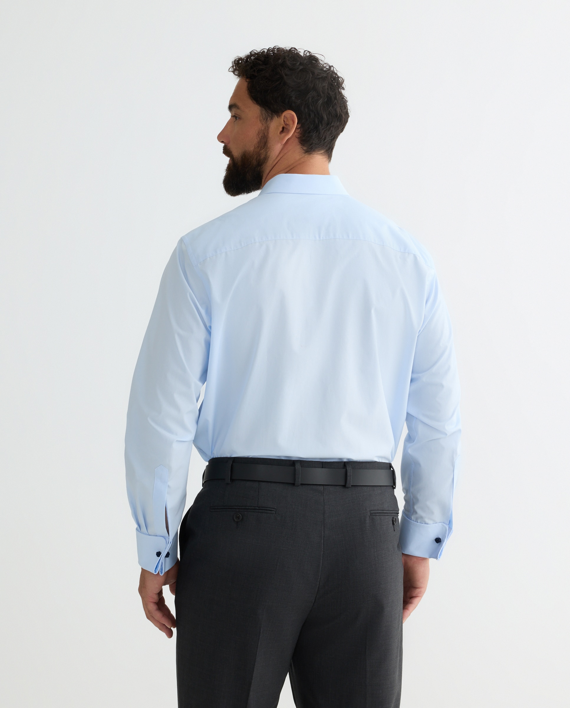 Camisa Clássica Non Iron com Manga Comprida Tamanhos Grandes Azul-3