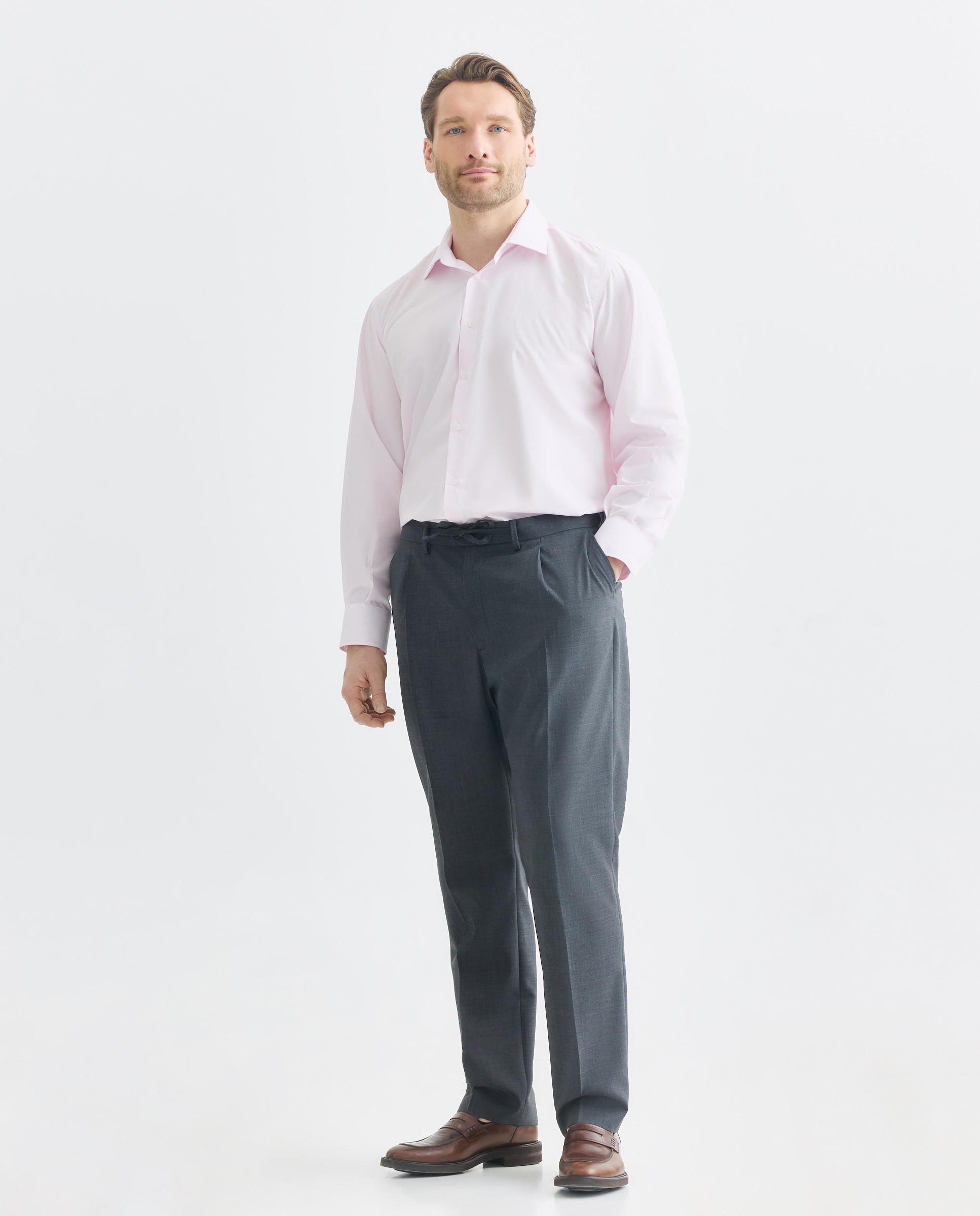 Camisa Formal Lisa Non Iron com Padrão Espinha de Peixe e Manga Comprida Tamanhos Grandes Rosa-2