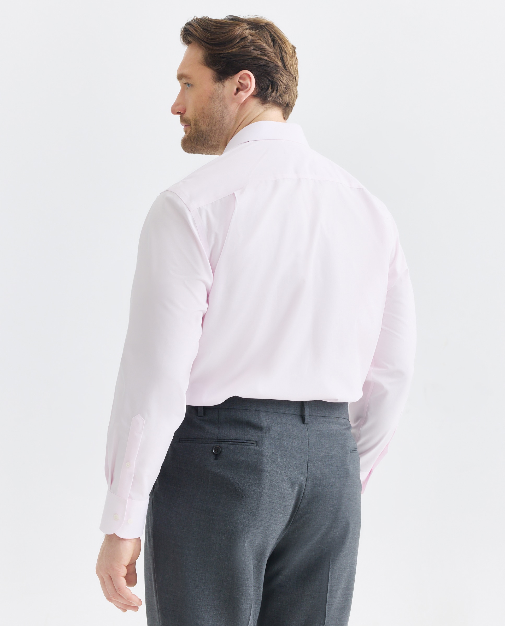 Camisa Formal Lisa Non Iron com Padrão Espinha de Peixe e Manga Comprida Tamanhos Grandes Rosa-3