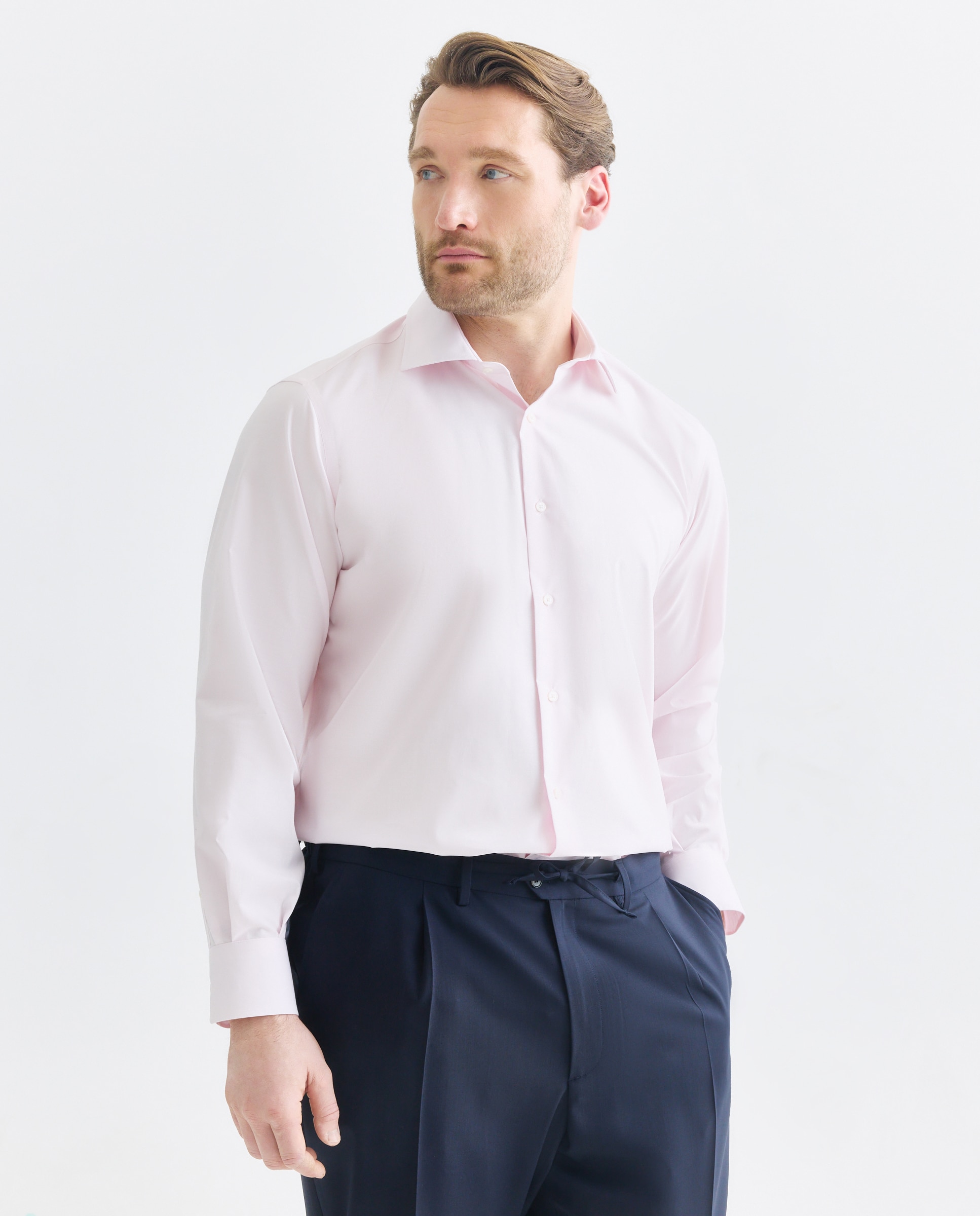 Camisa Clássica Non Iron de Manga Comprida Tamanhos Grandes Rosa-2