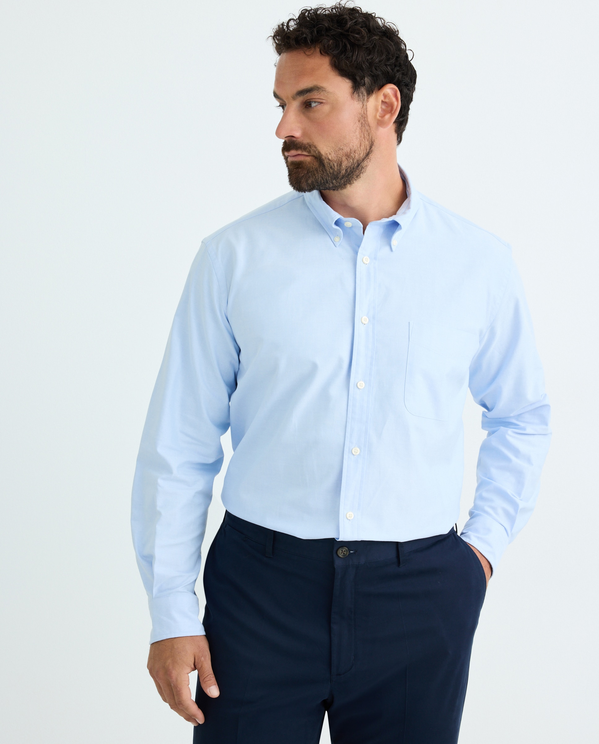 Camisa de hombre tallas grandes sport lisa natural strecht - Emidio Tucci - Azul claro Azul claro-1