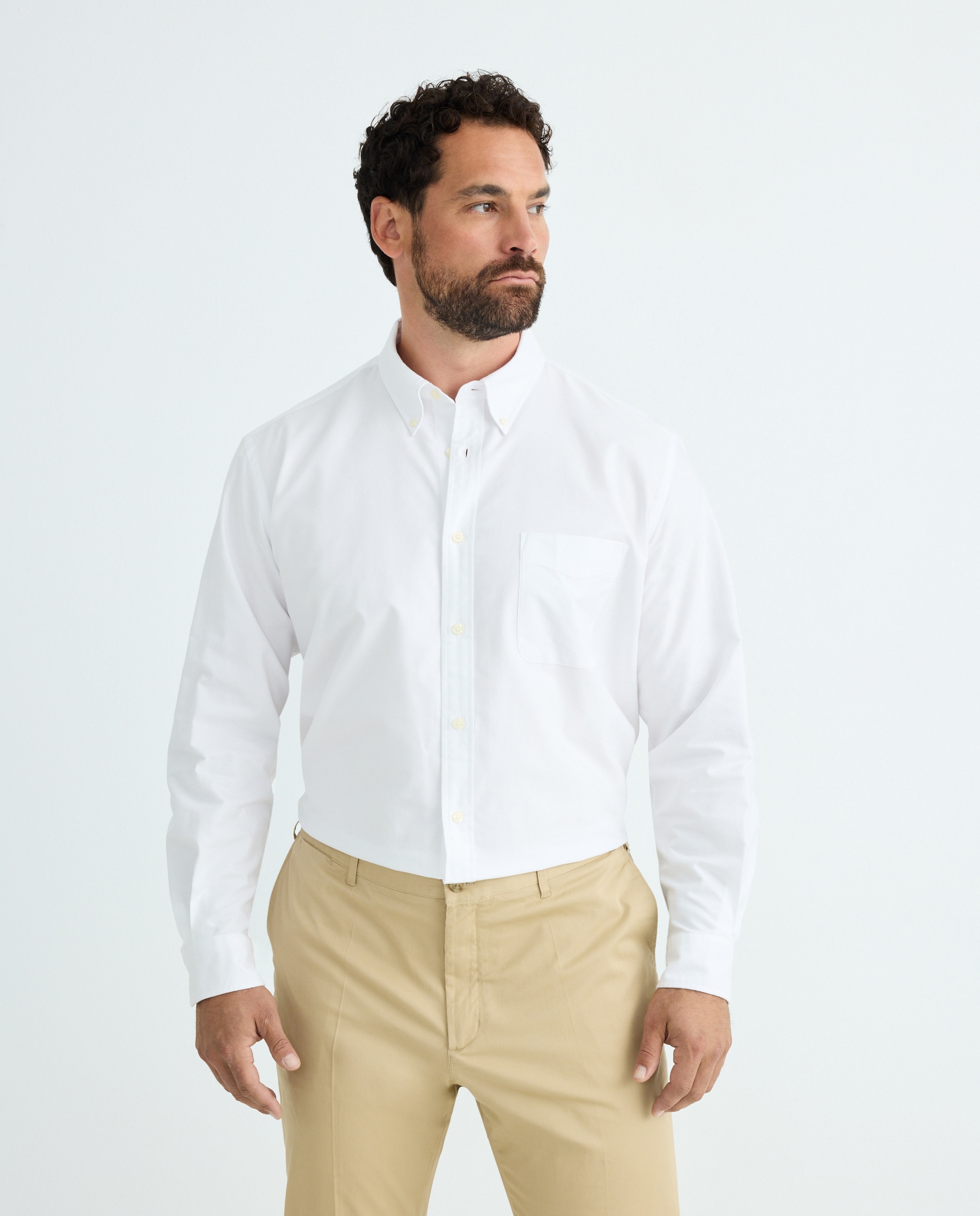 Camisa Casual Tamanhos Grandes Lisa Stretch - Cru Branco-1