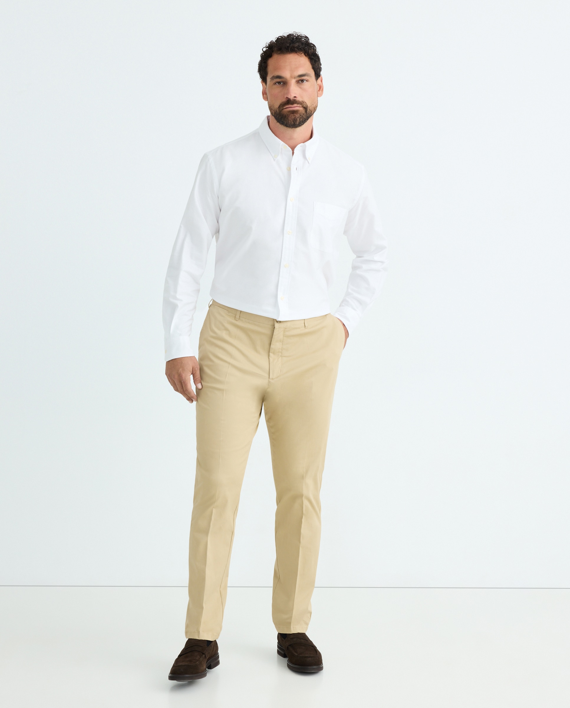 Camisa Casual Tamanhos Grandes Lisa Stretch - Cru Branco-2