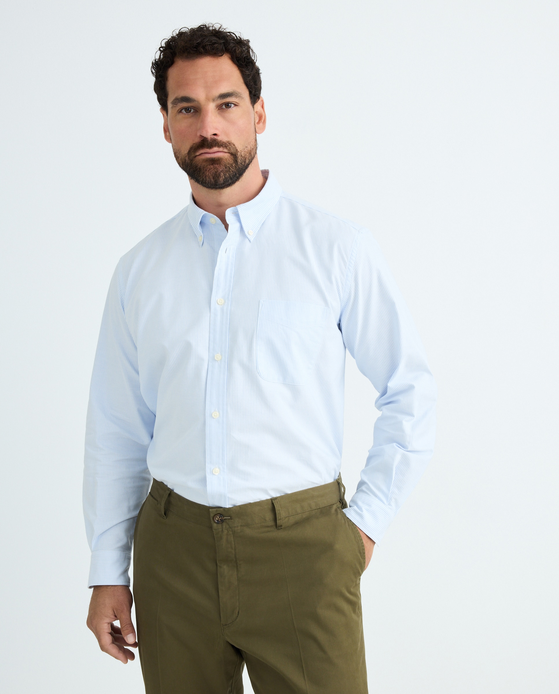 Camisa Casual Tamanhos Grandes Azul-claro-1