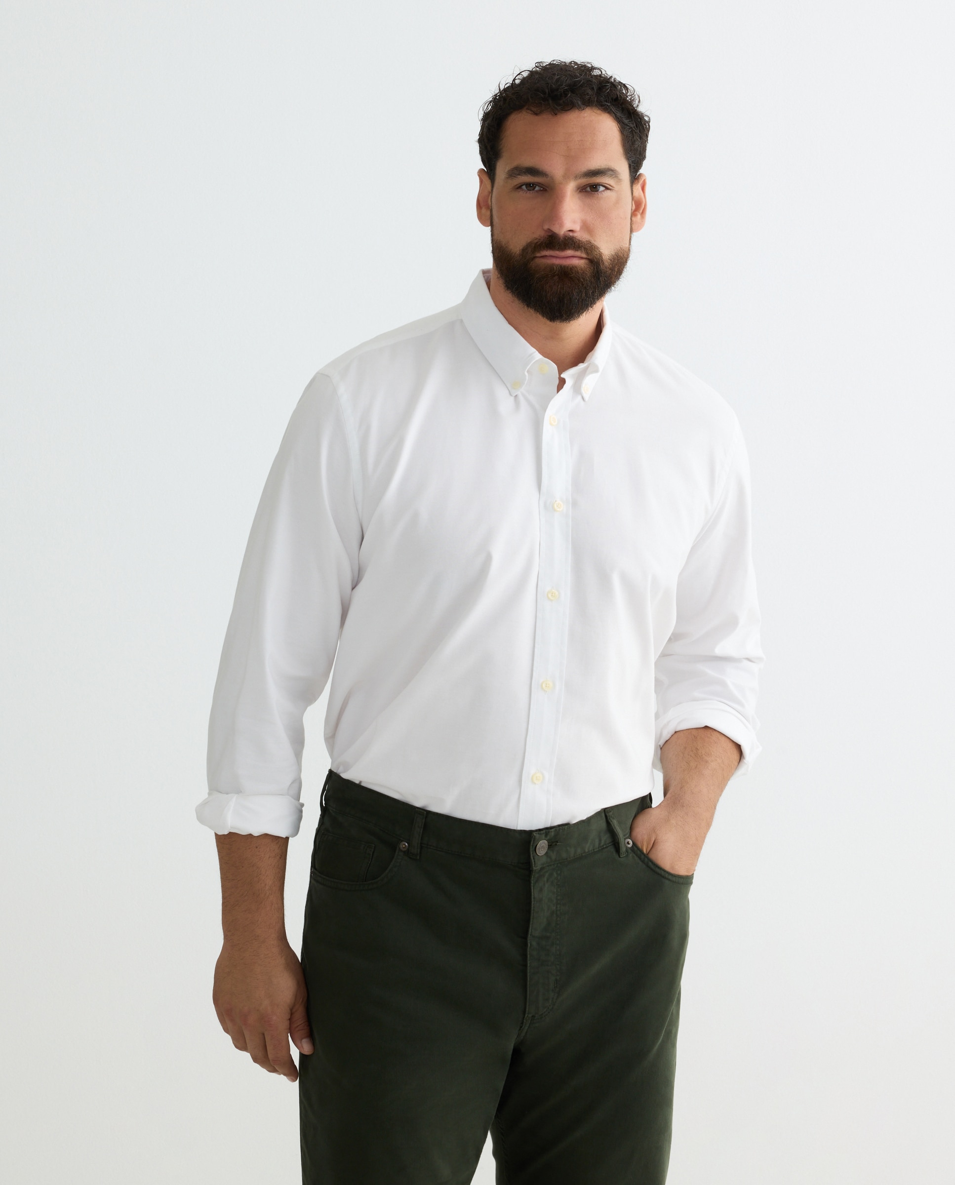Camisa Casual Tamanhos Grandes Branco-1