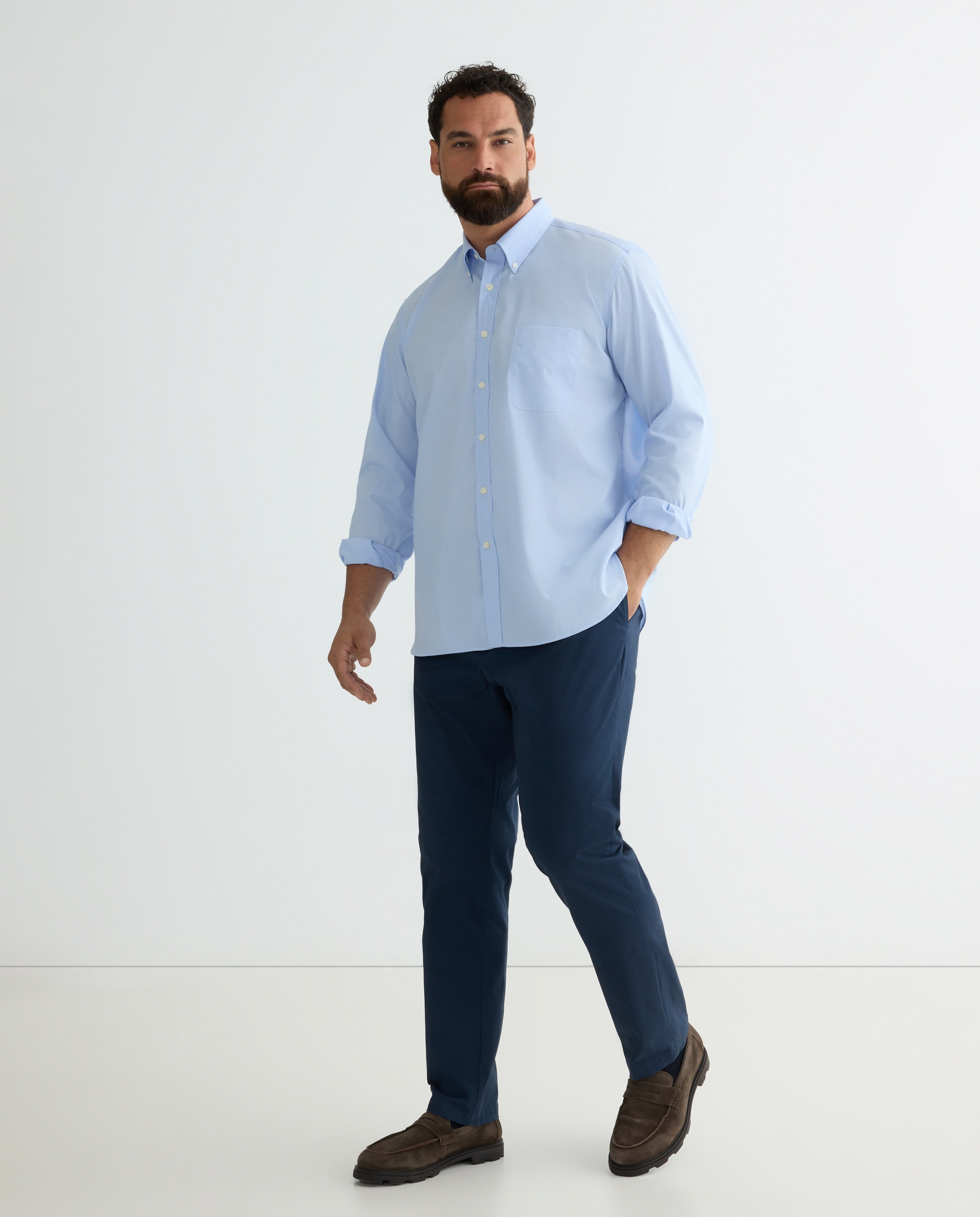 Camisa Casual de Manga Comprida Azul-1