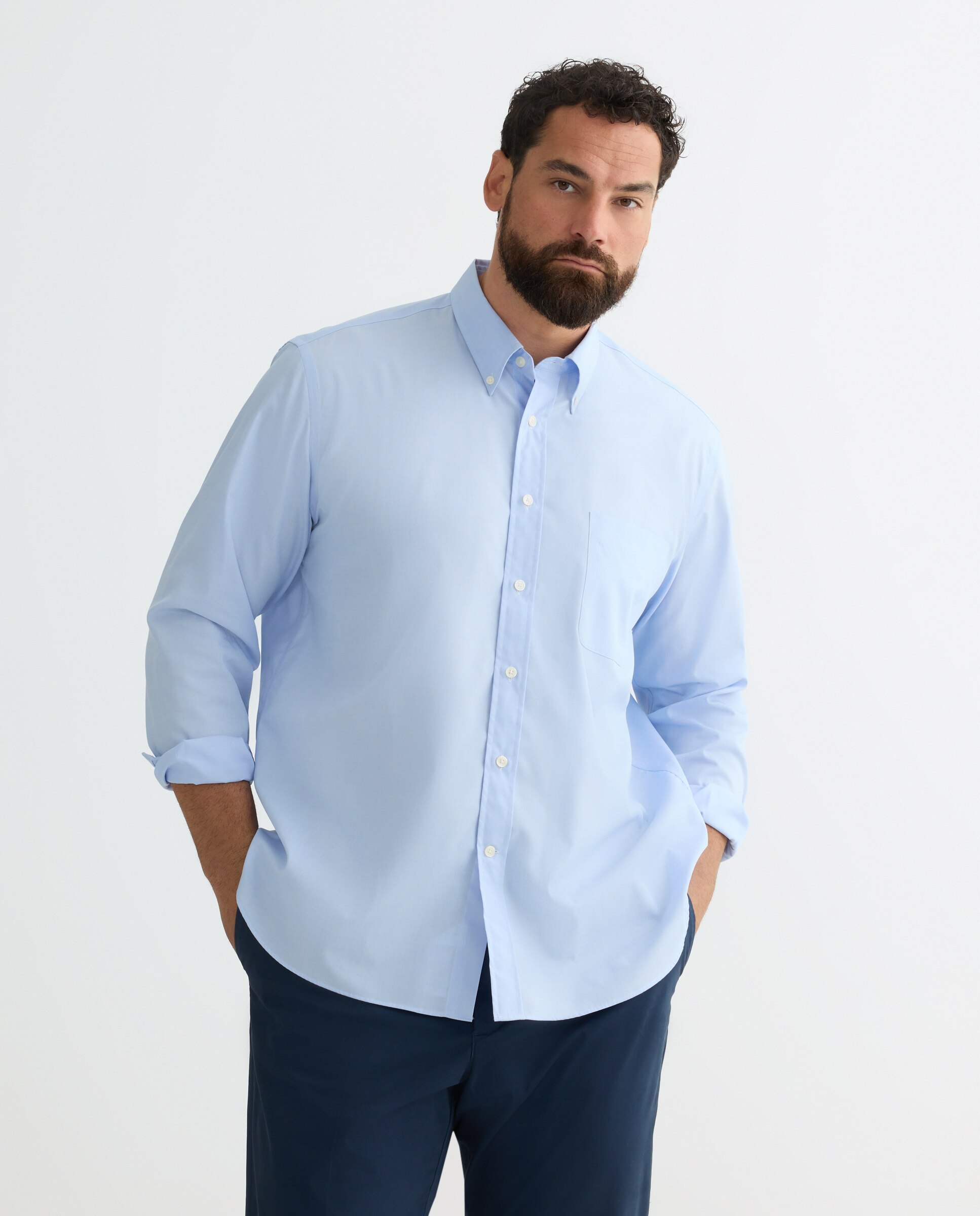 Camisa Casual de Manga Comprida Azul-2