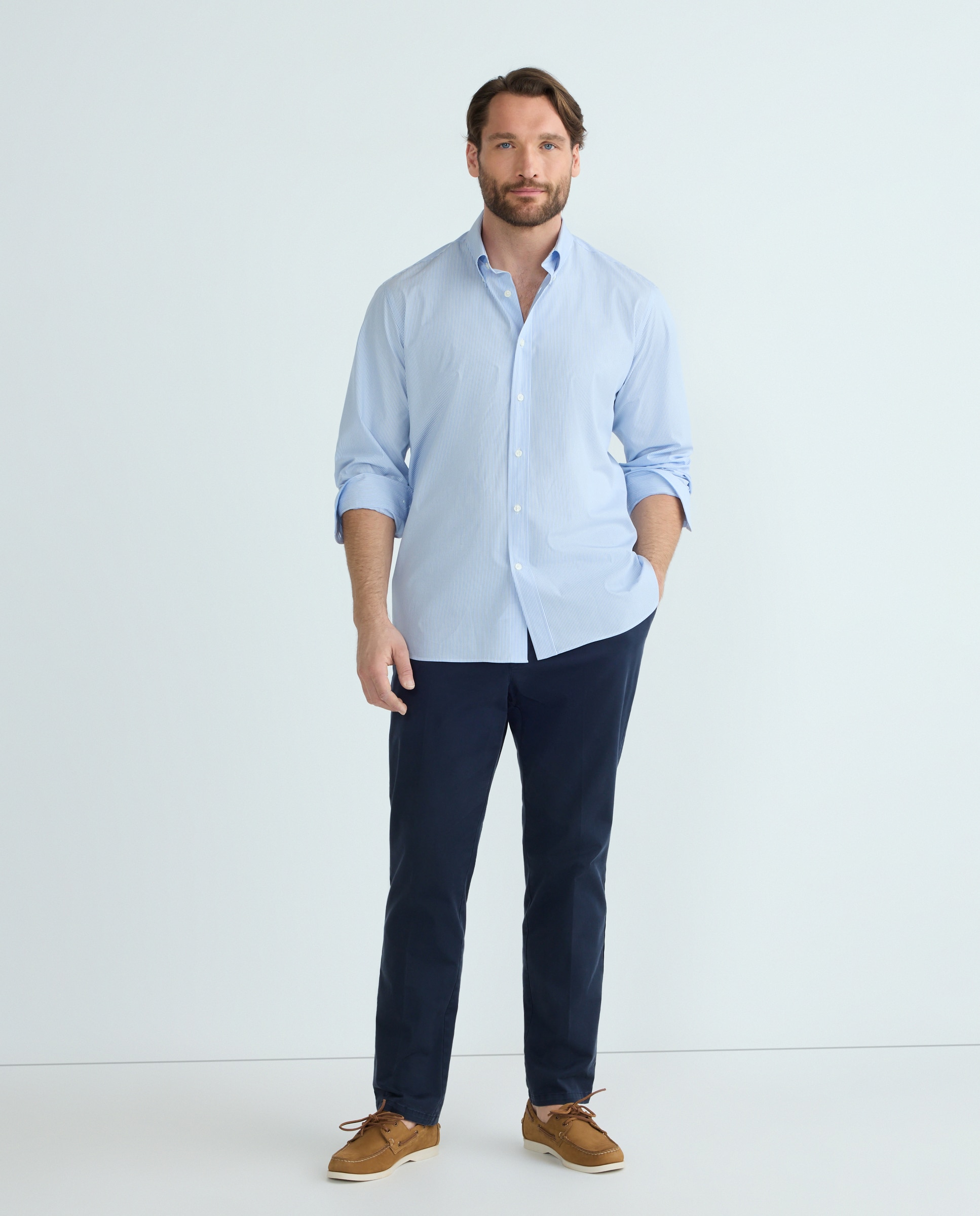 Camisa Casual de Manga Comprida Tamanhos Grandes Azul-claro-2