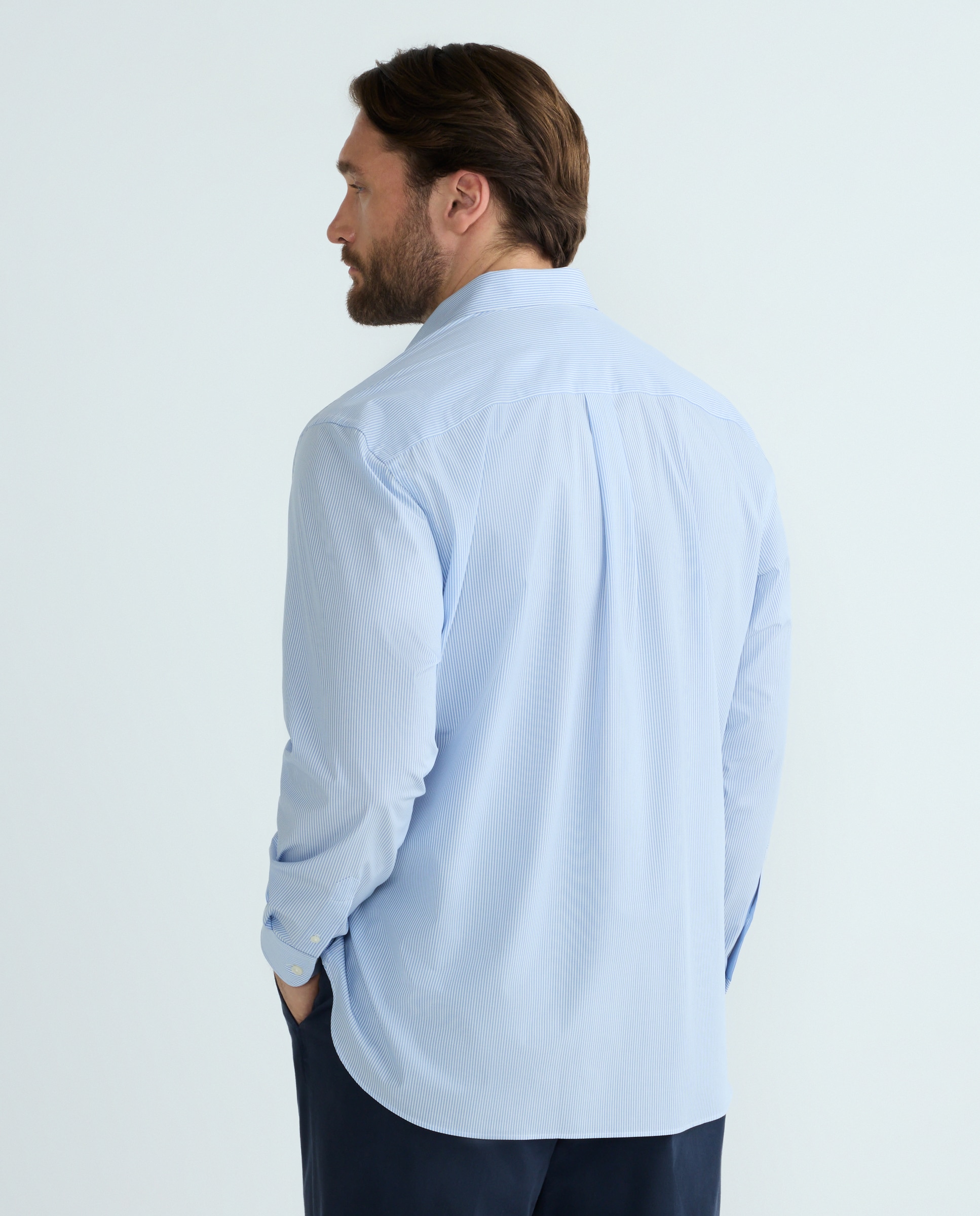 Camisa Casual de Manga Comprida Tamanhos Grandes Azul-claro-3