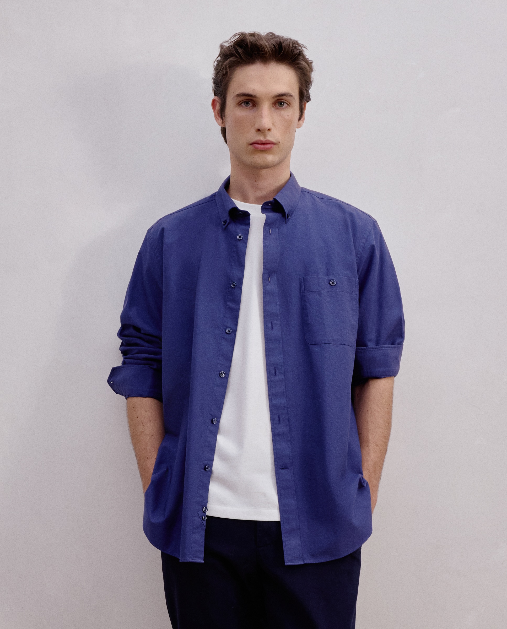 Dustin - Camisa de ml oxford lisa patrón classic..