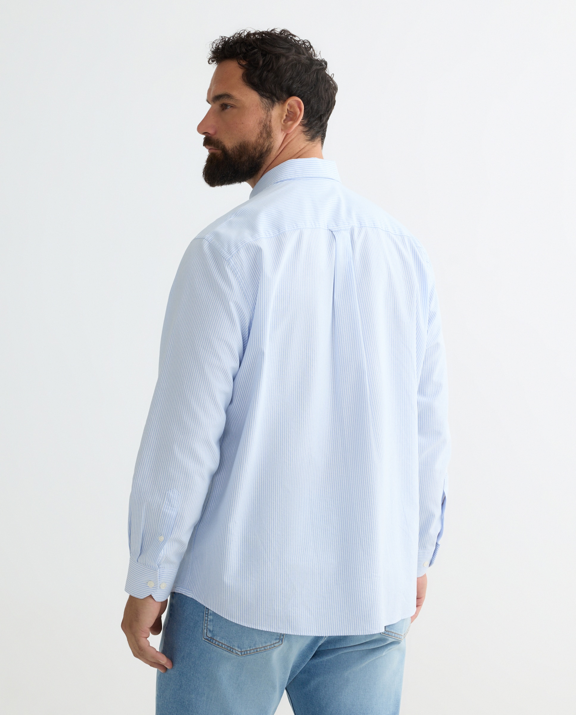 Camisa Oxford de Manga Comprida com Risca Kodak e Padrão Clássico Azul-claro-2