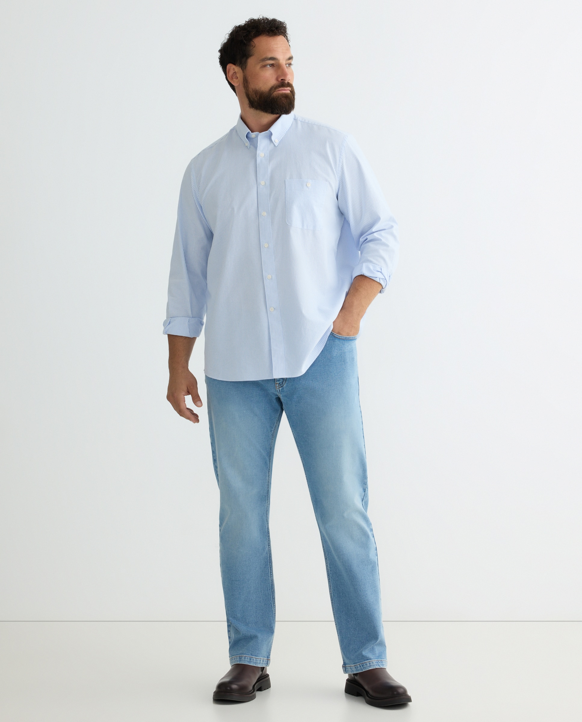 Camisa Oxford de Manga Comprida com Risca Kodak e Padrão Clássico Azul-claro-3