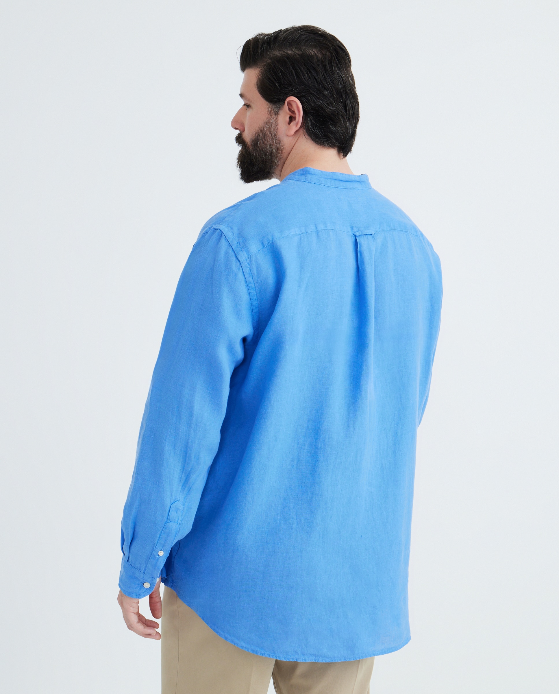 Camisa Casual 100% Linho Tamanhos Grandes Azul-3