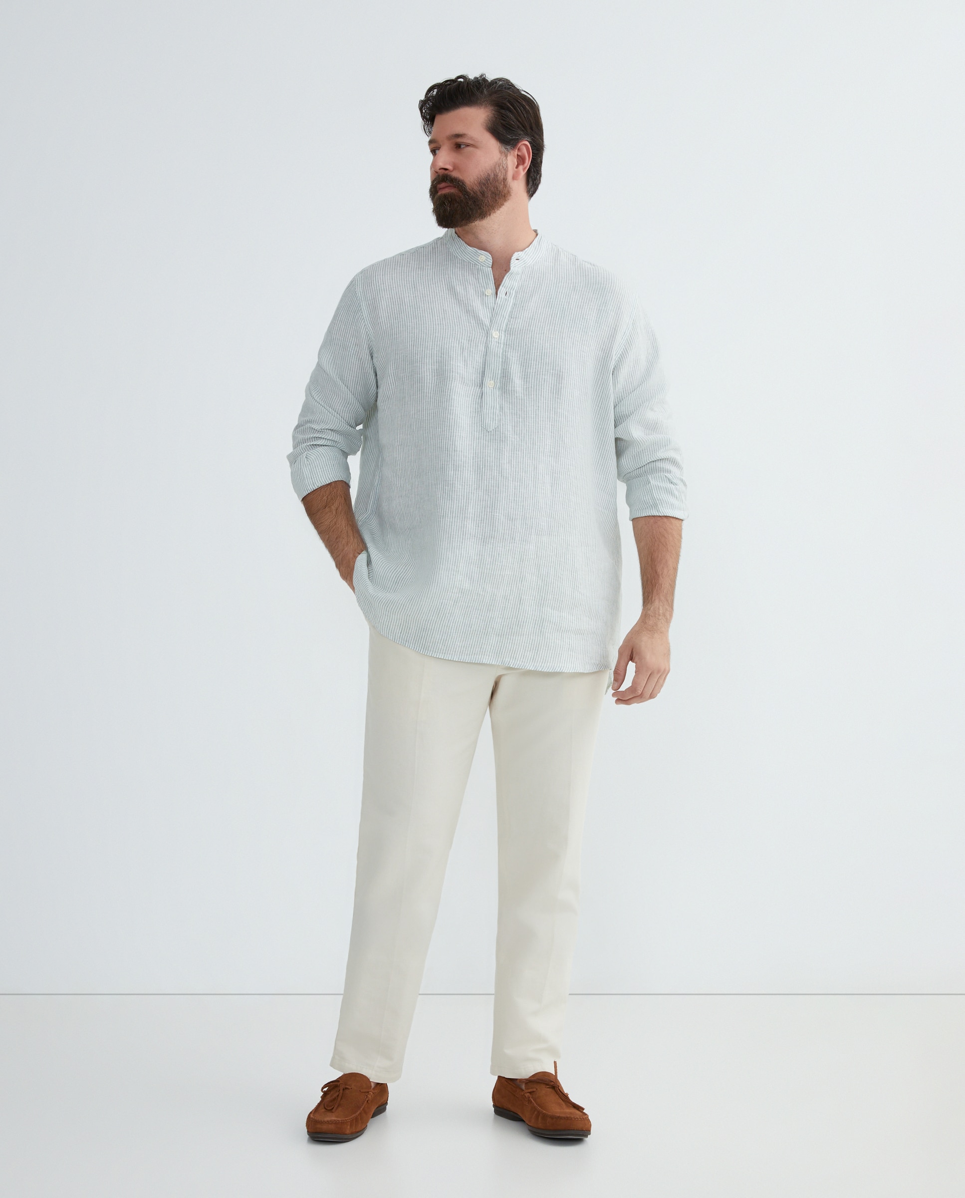 Camisa Casual 100% Linho Tamanhos Grandes Verde-2