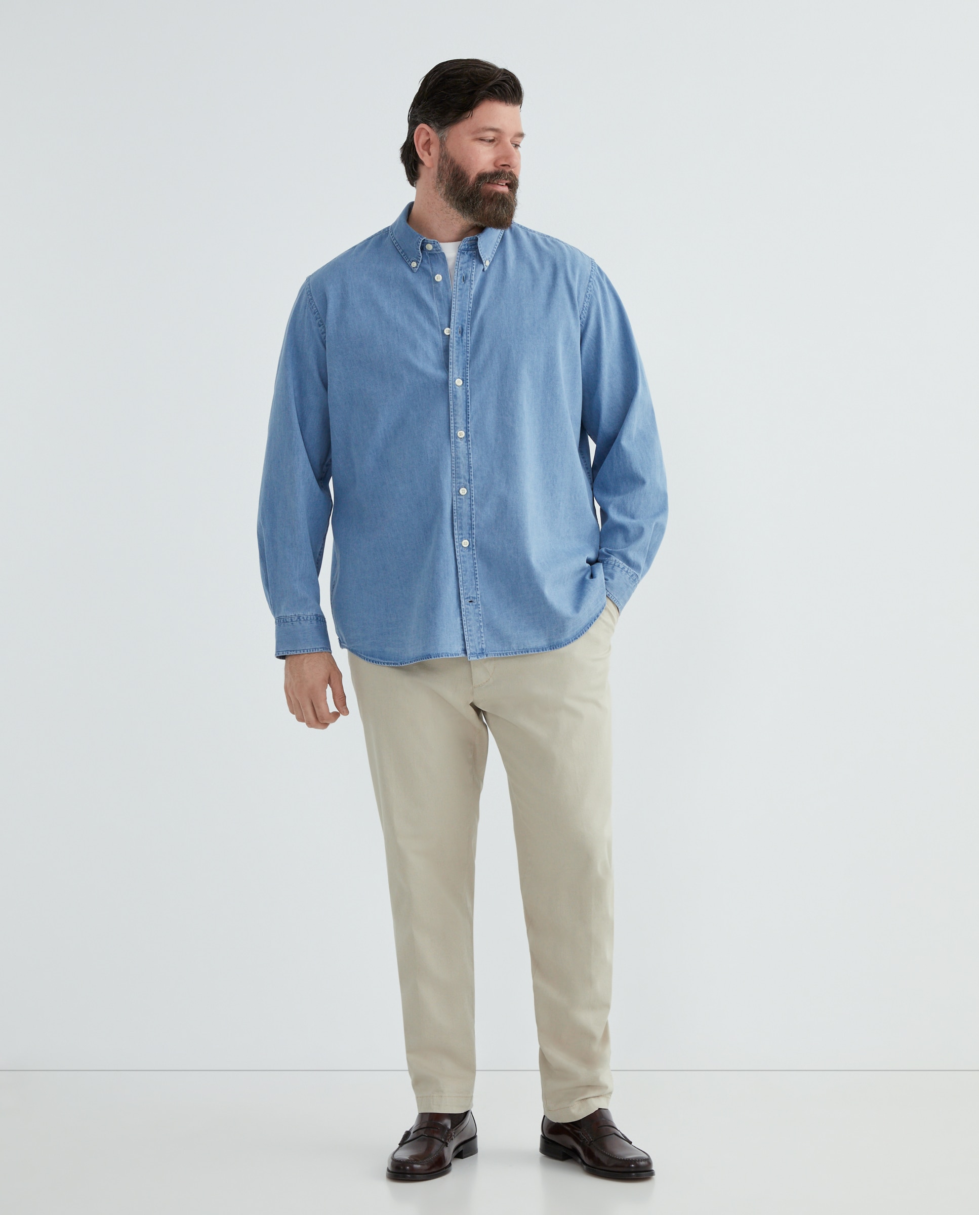 Camisa Casual com Manga Comprida Azul-1