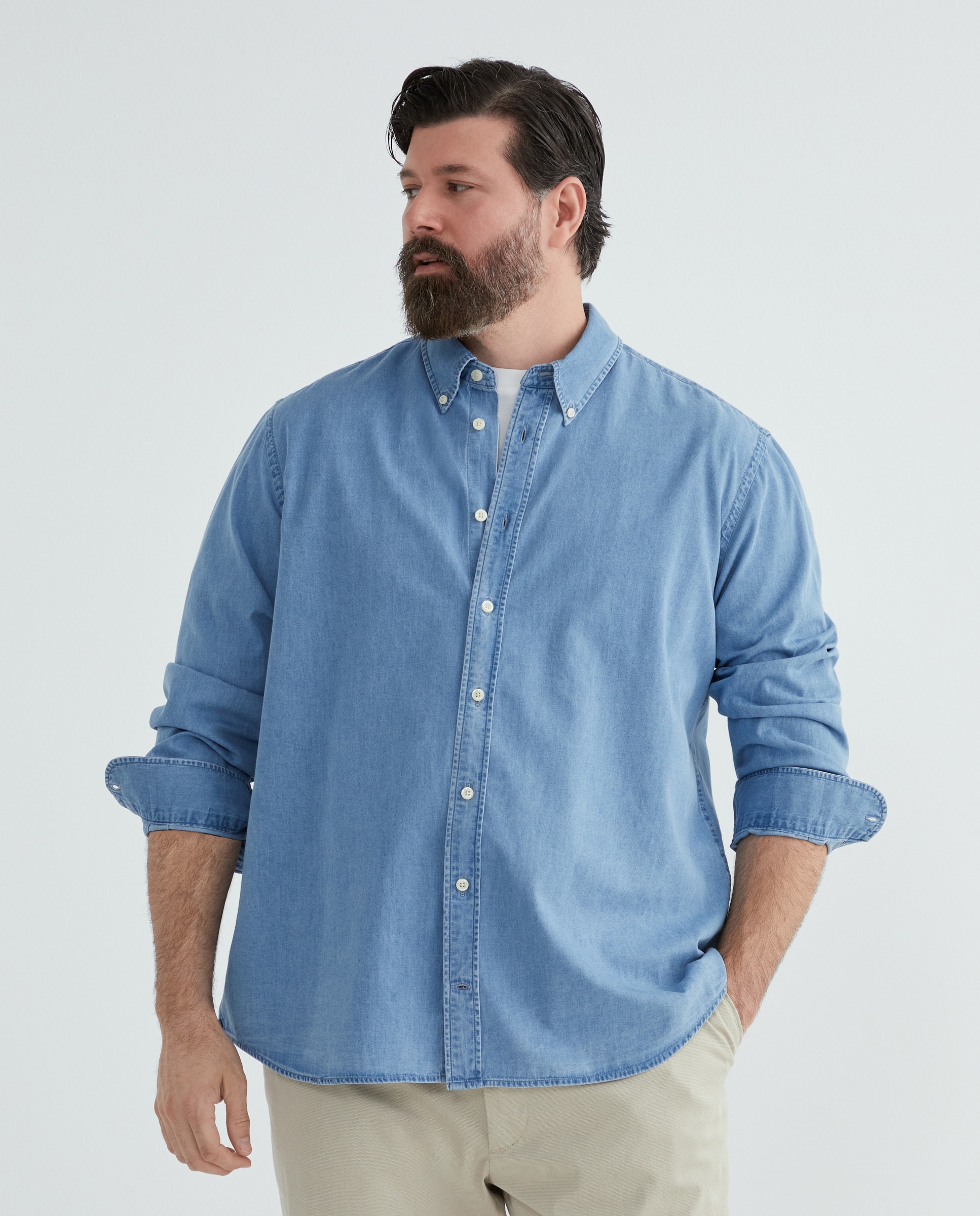 Camisa Casual com Manga Comprida Azul-2