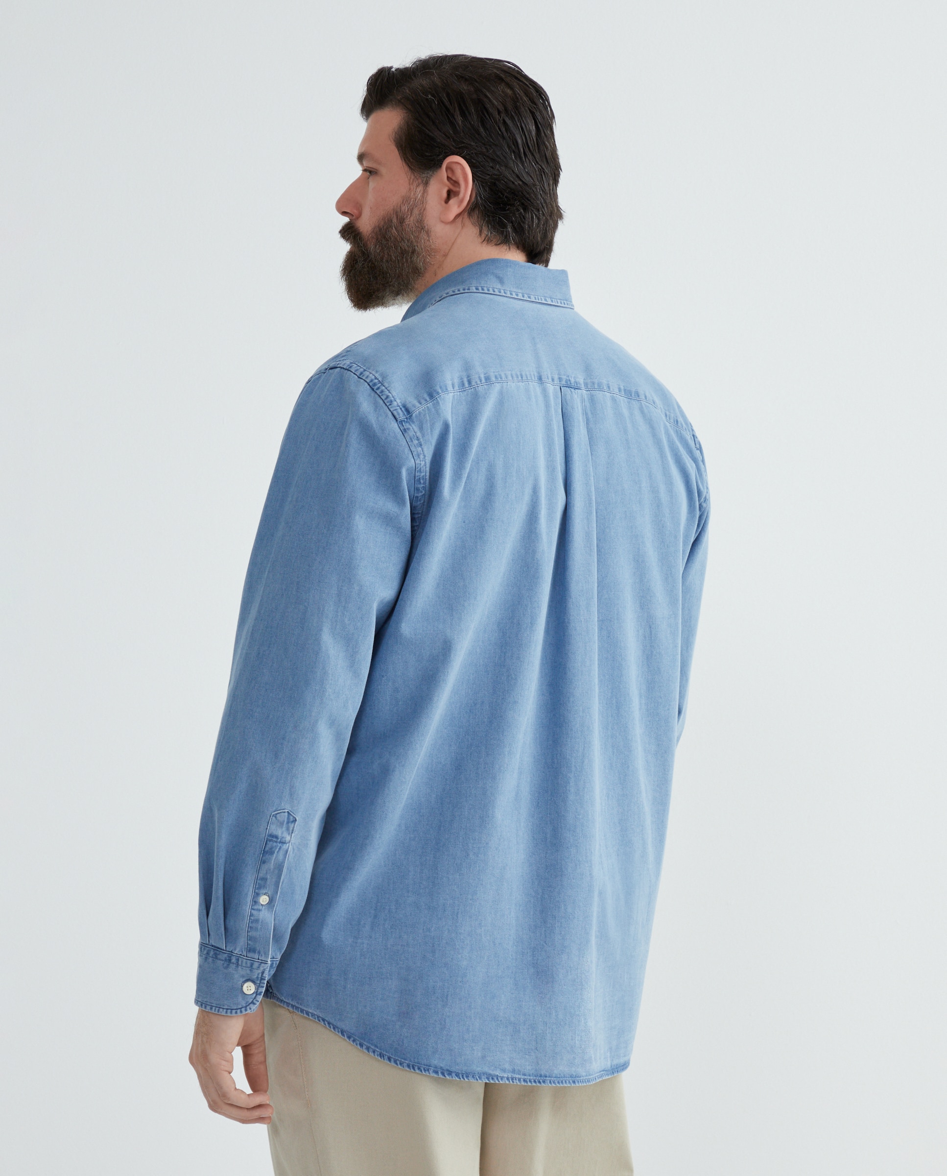 Camisa Casual com Manga Comprida Azul-3