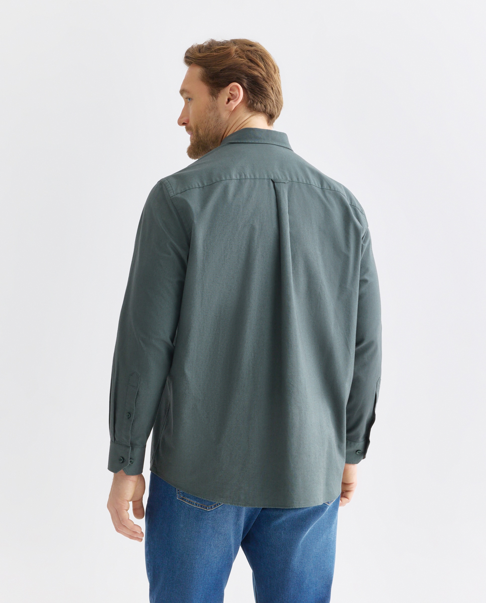 Camisa Oxford Lisa de Manga Comprida com Padrão Clássico Verde-4