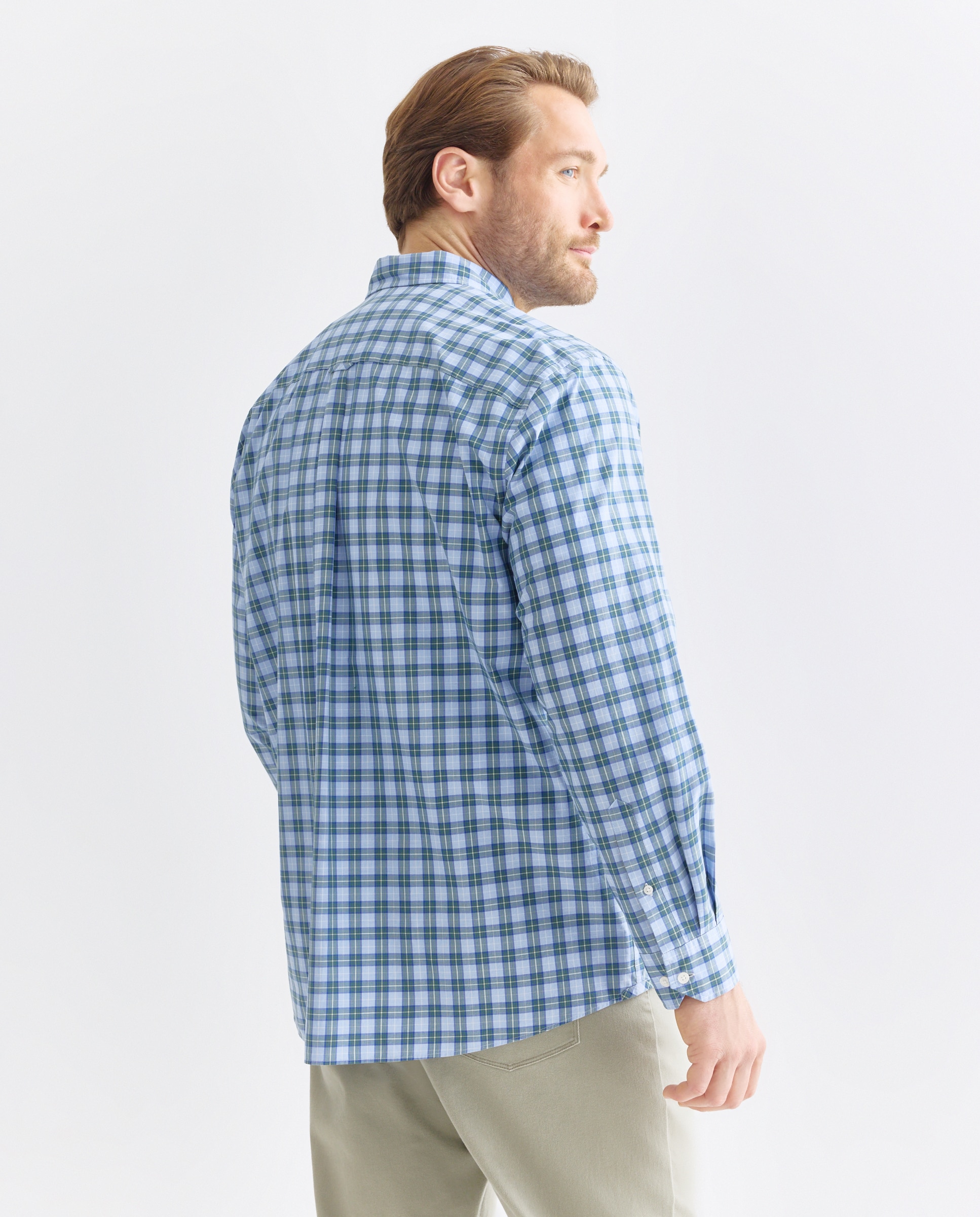 Camisa Casual Tamanhos Grandes de Algodão Fil a Fil aos Quadrados Classic Fit 410 Azul Claro-3